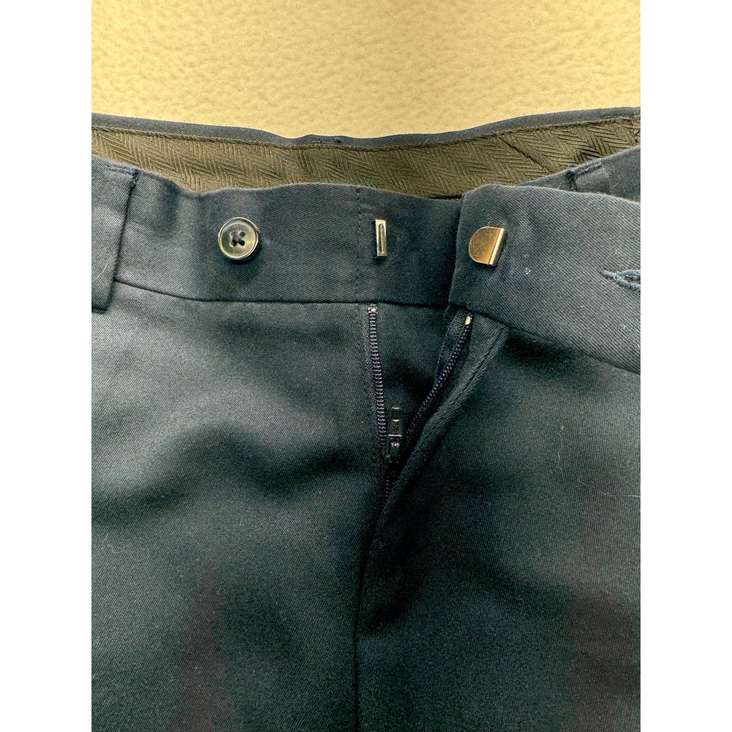 Mens Navy Blue Savane Trousers With Cuffed Hemline & Front Zip Closure #7785