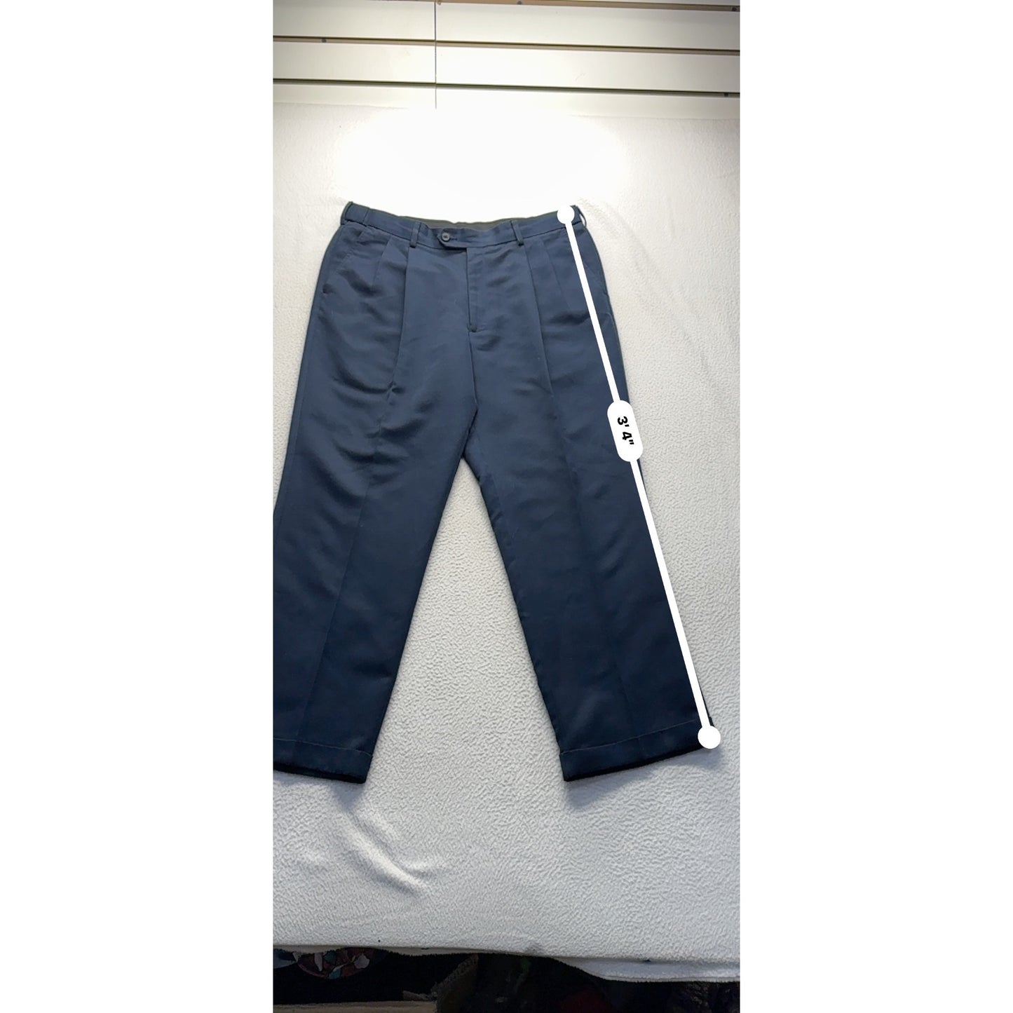 Mens Navy Blue Savane Trousers With Cuffed Hemline & Front Zip Closure #7785