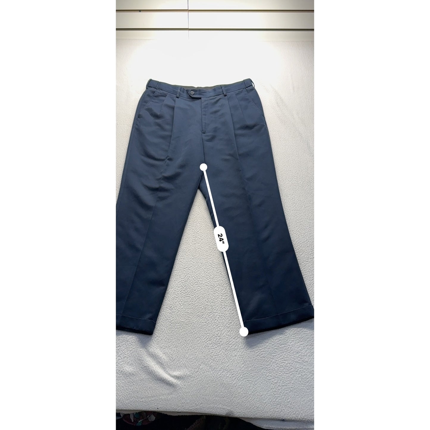 Mens Navy Blue Savane Trousers With Cuffed Hemline & Front Zip Closure #7785