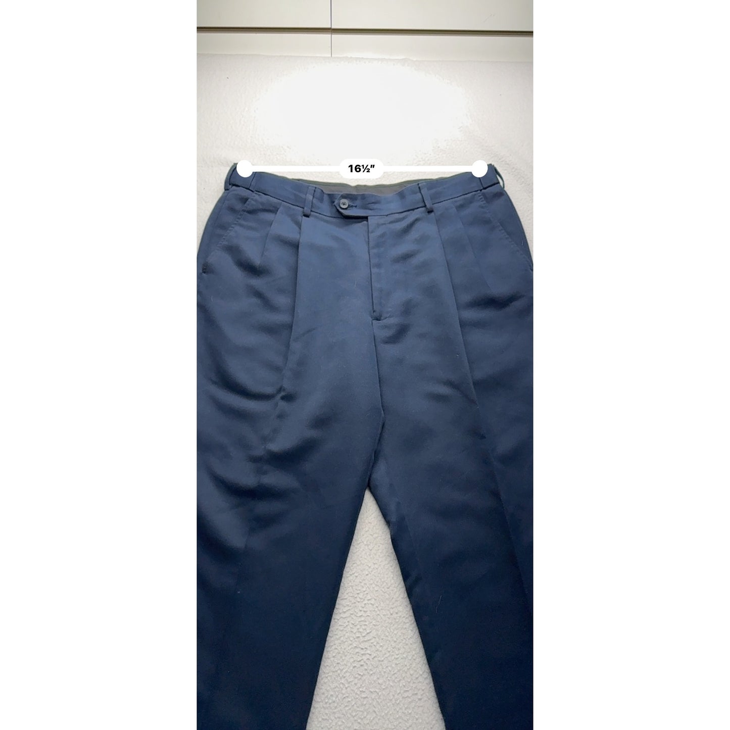 Mens Navy Blue Savane Trousers With Cuffed Hemline & Front Zip Closure #7785