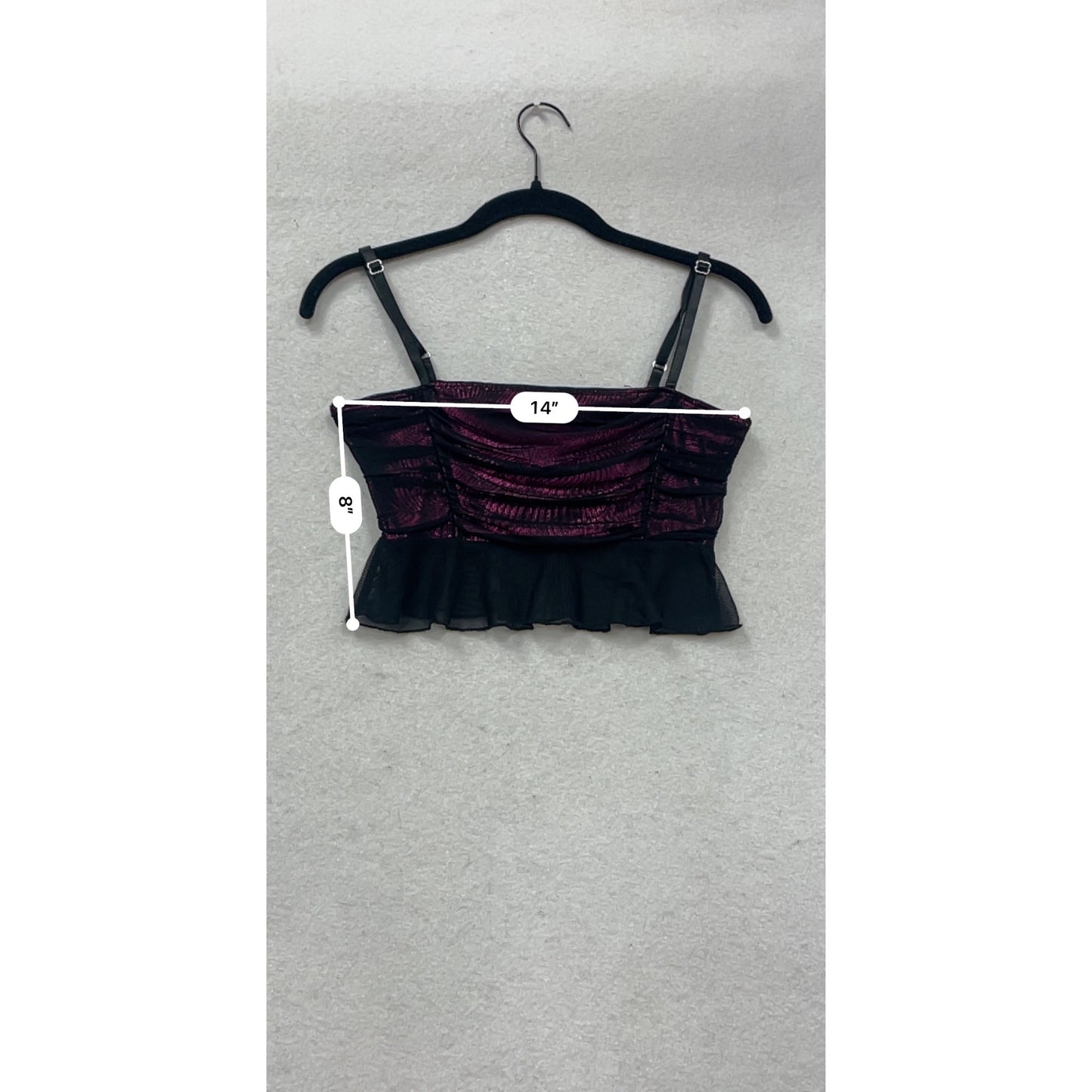 Delias XS Purple & Black Ruched Camisole Top With Ruffle Hem #113A