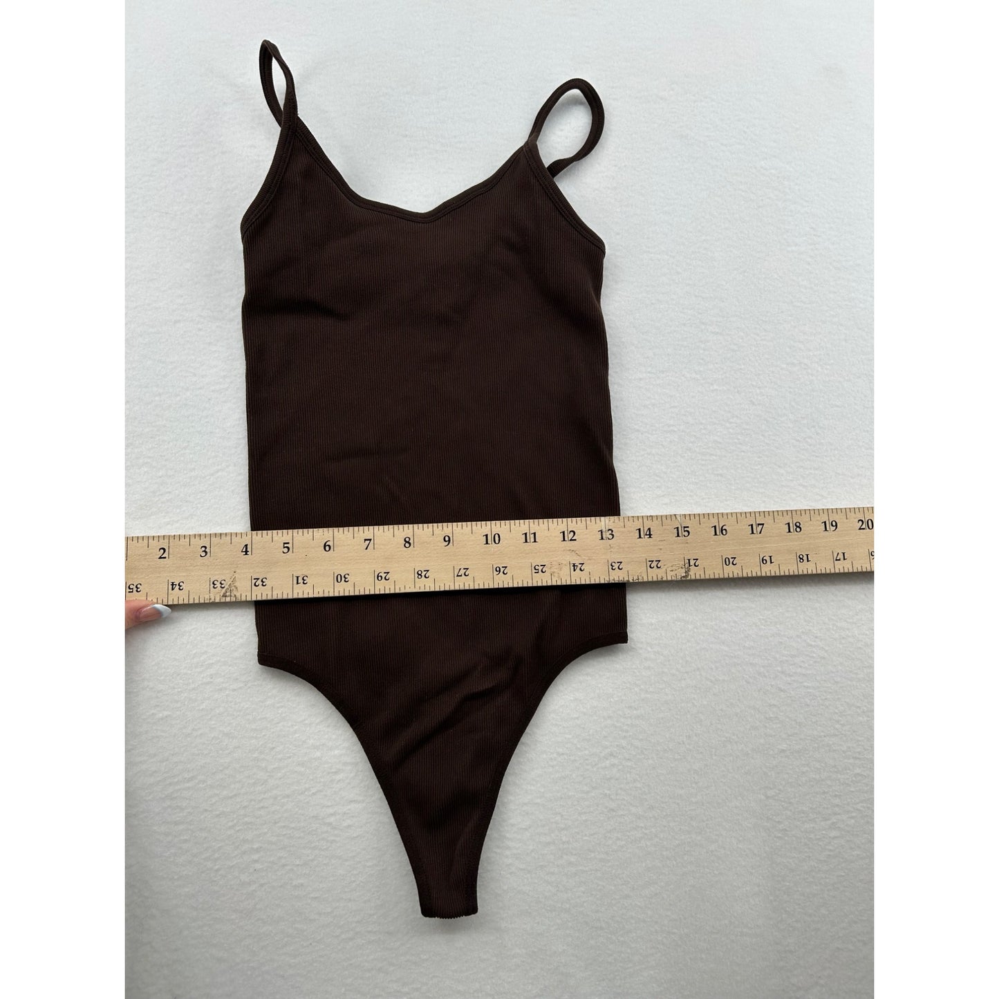 Sunday Best Brown Ribbed Seamless Bodysuit With Spaghetti Straps #6439