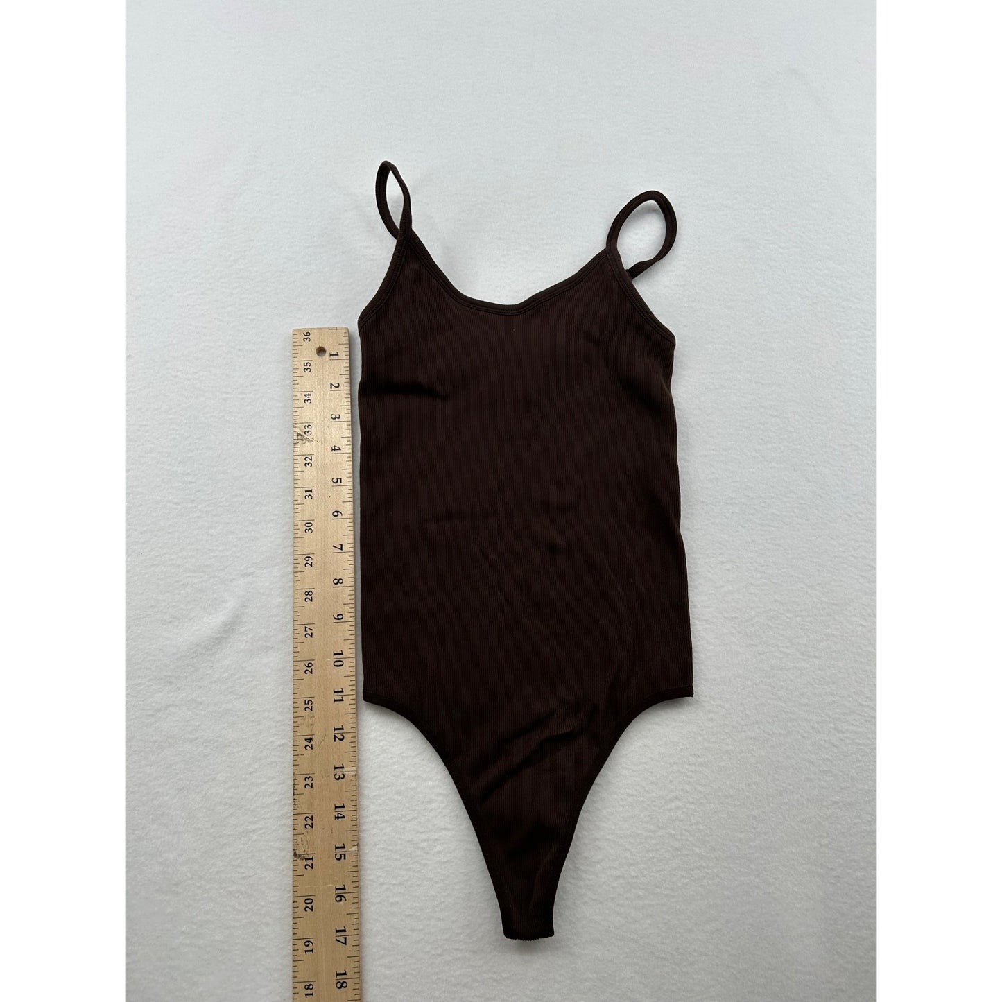 Sunday Best Brown Ribbed Seamless Bodysuit With Spaghetti Straps #6439