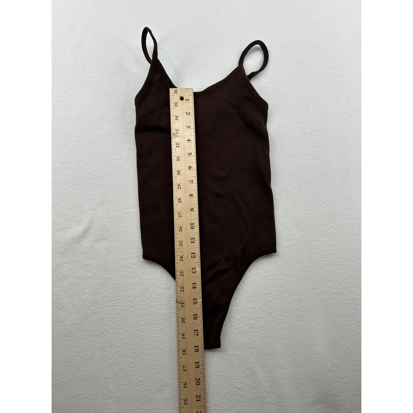 Sunday Best Brown Ribbed Seamless Bodysuit With Spaghetti Straps #6439