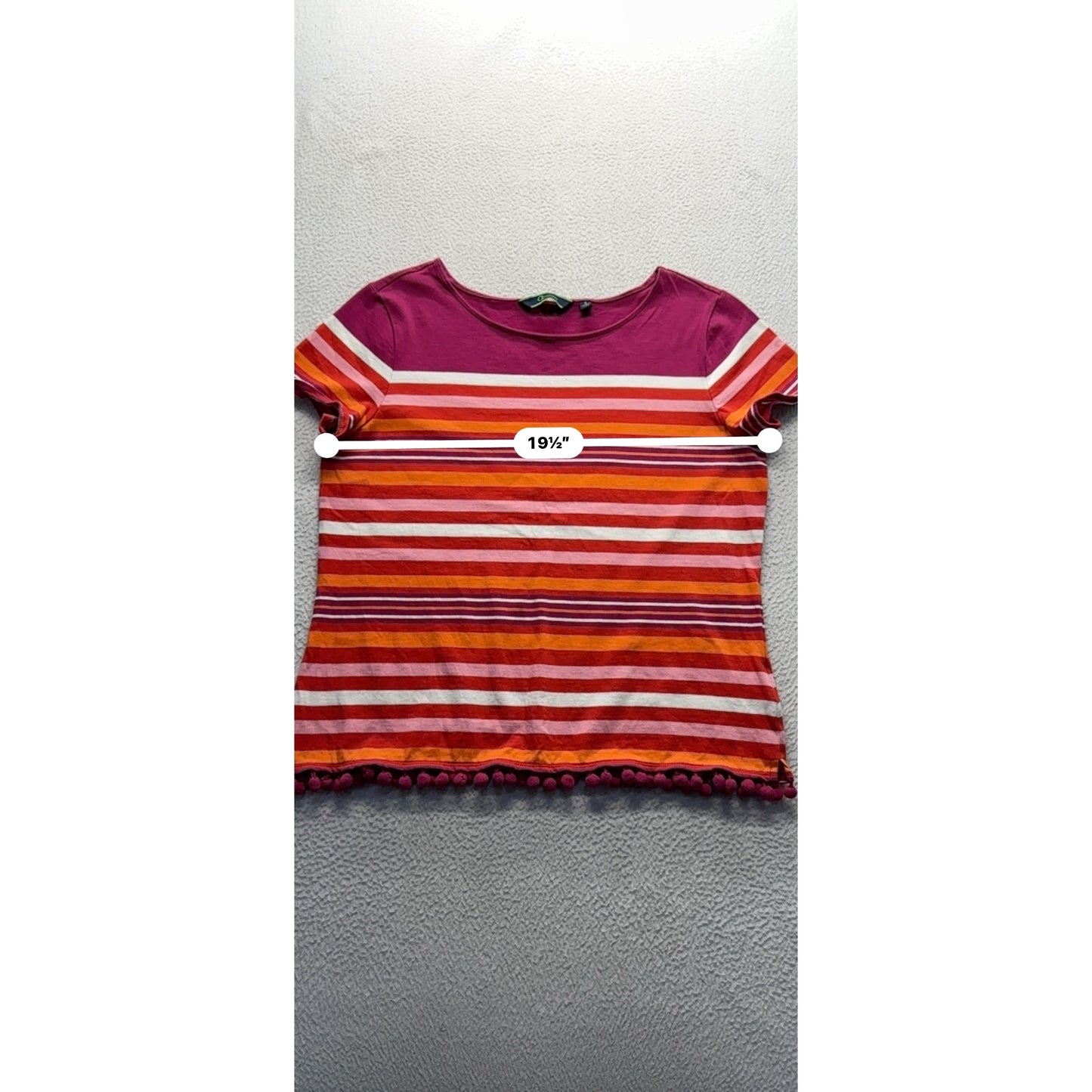 C. Wonder Striped Cotton T-Shirt With Pom Pom Hem Multicolor S 238B