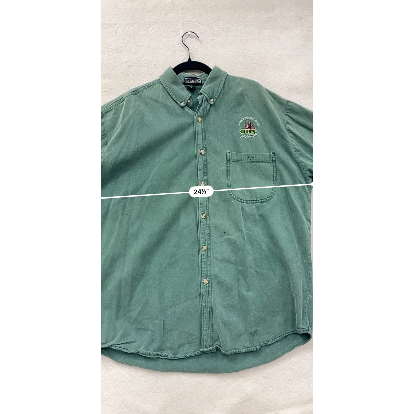 Vintage Green Button-Up Shirt XL 100% Cotton Lake Winnipesaukee Judds #8144