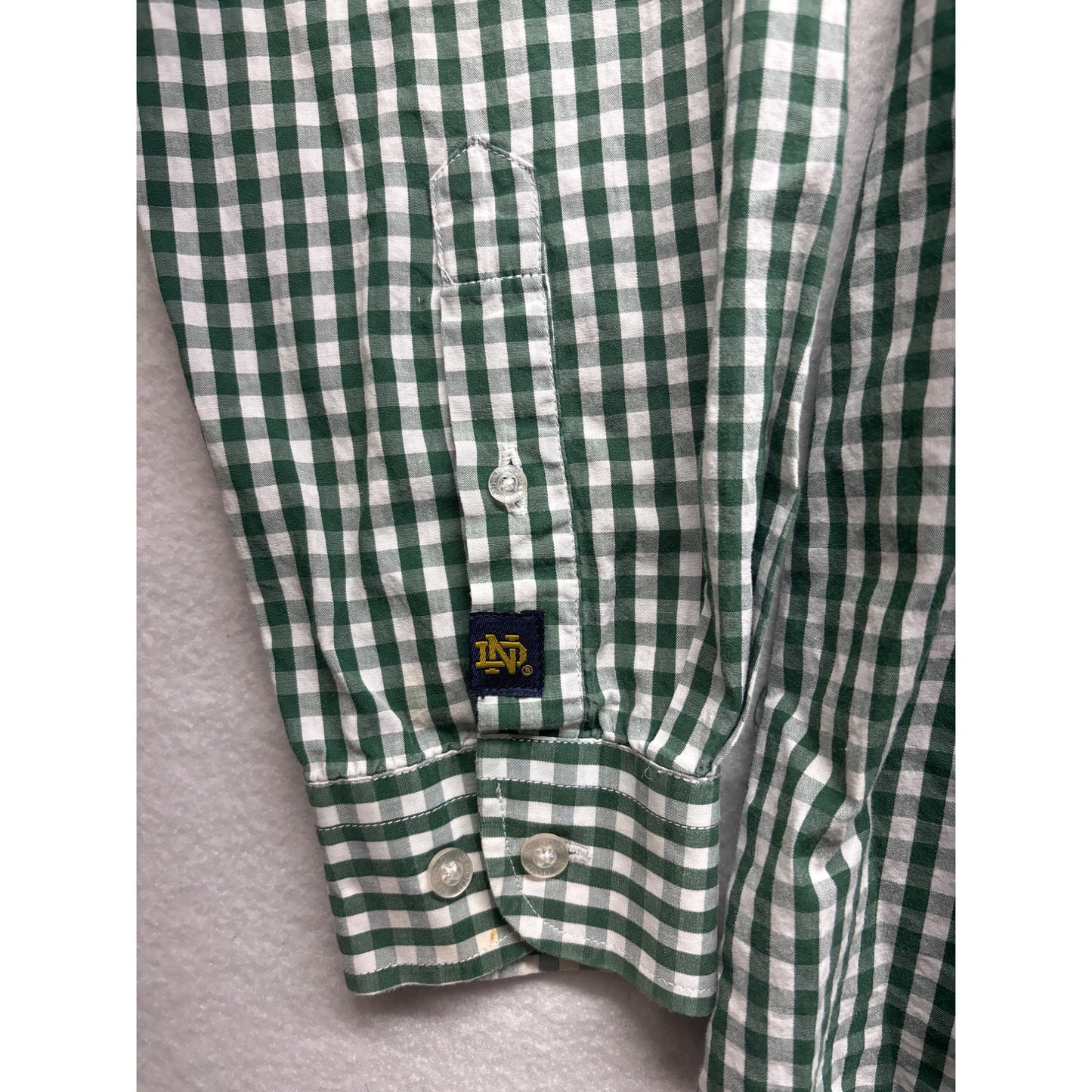 Notre Dame Collegiate Fit Long Sleeve Green & White Checkered Shirt #6383