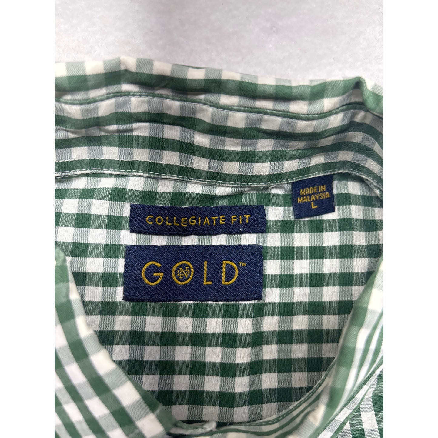 Notre Dame Collegiate Fit Long Sleeve Green & White Checkered Shirt #6383
