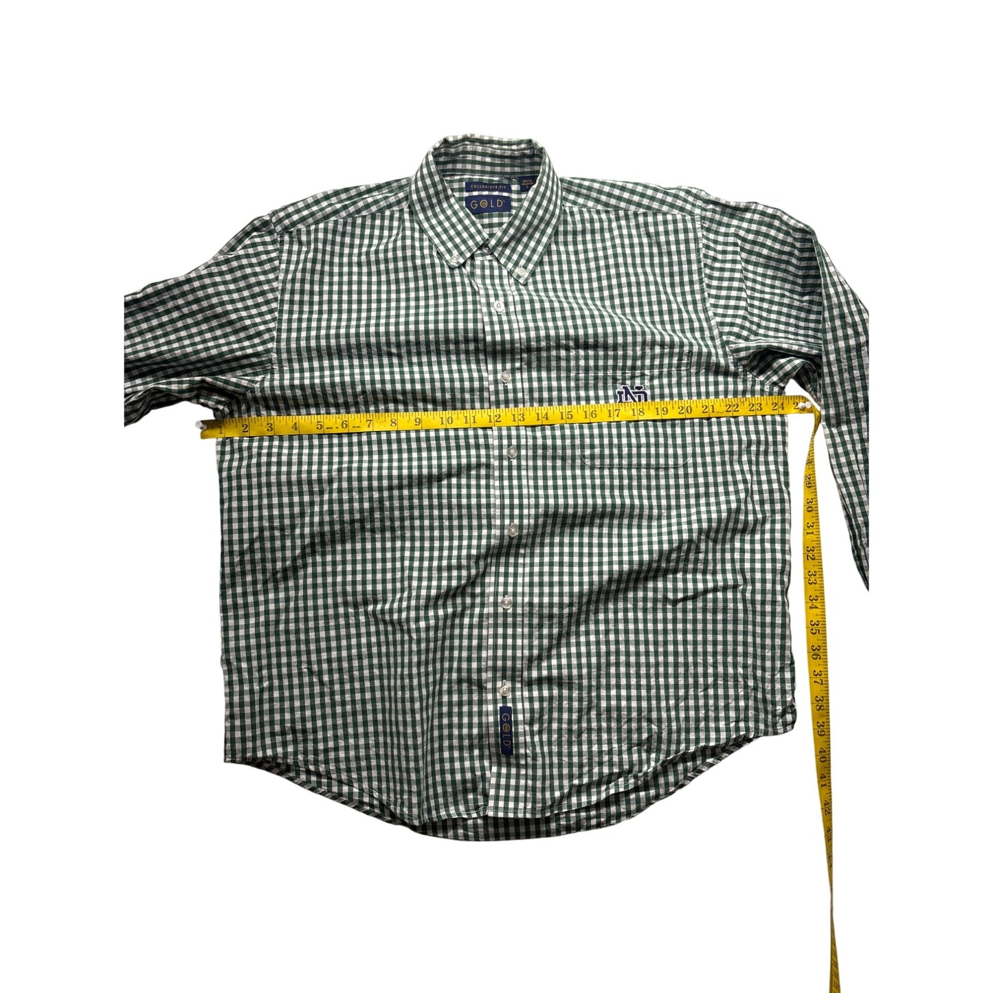Notre Dame Collegiate Fit Long Sleeve Green & White Checkered Shirt #6383