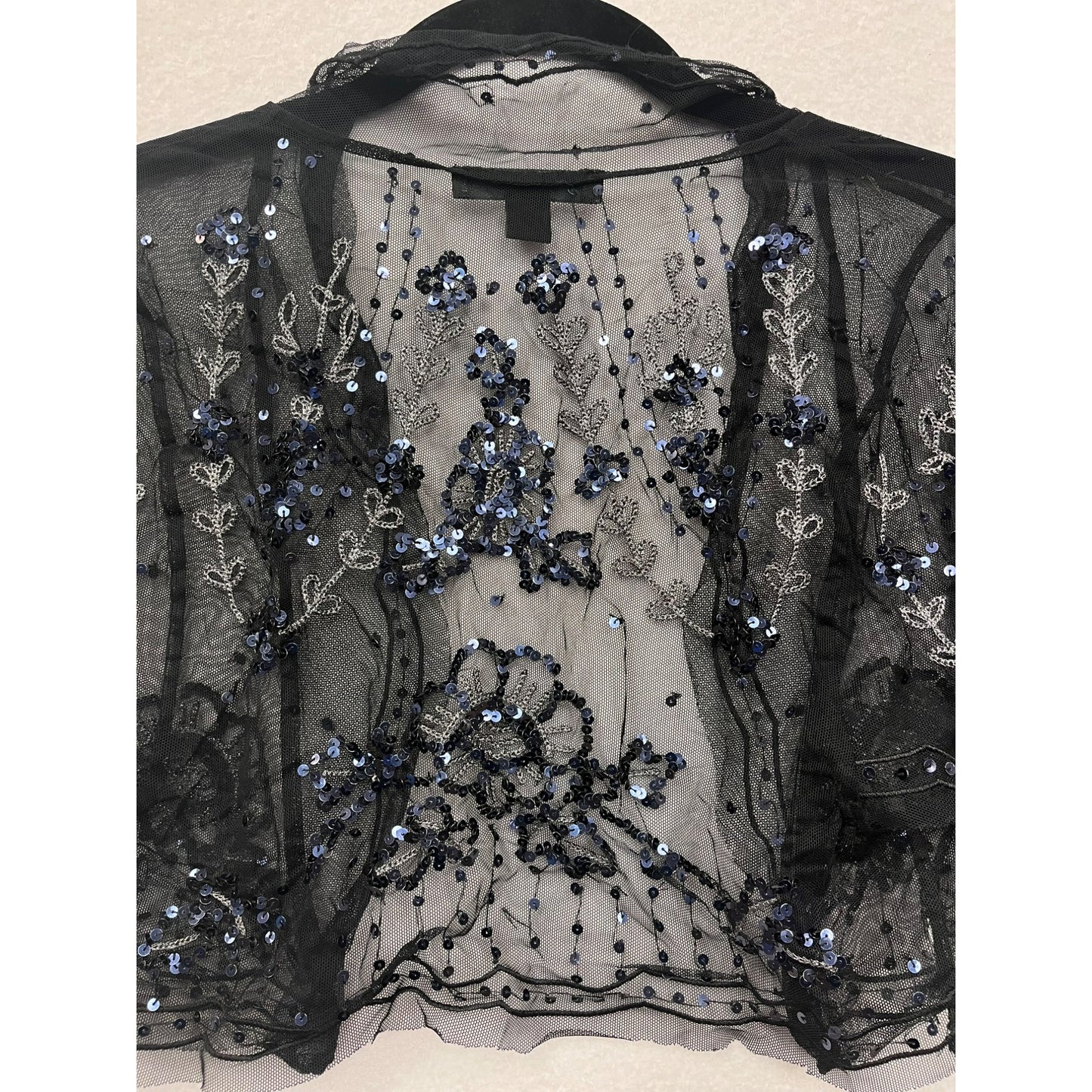 Women’s Black Mesh Sequin Embroidered Jacket #2923