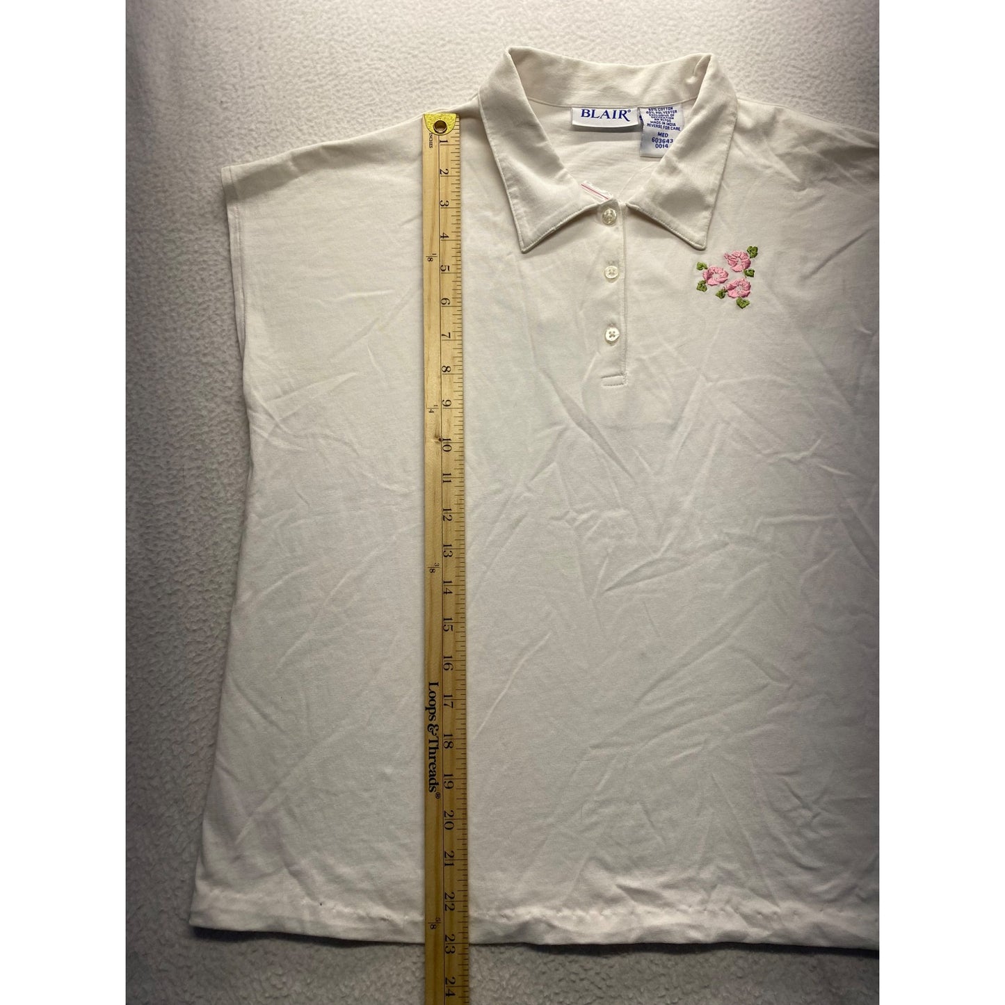 Blair Womens Ivory Polo Shirt With Pink Floral Embroidery #7363