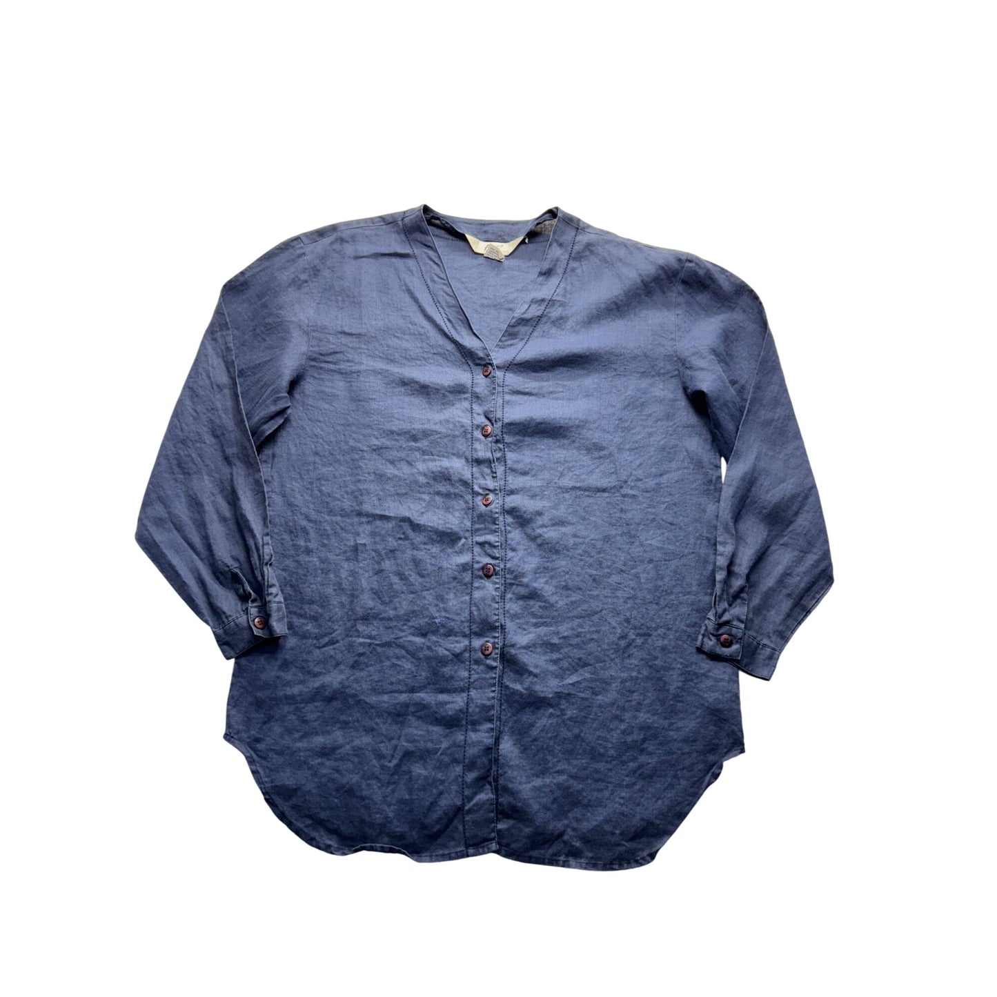 Fy2 Womens Linen Button-Down Shirt M Blue #9090