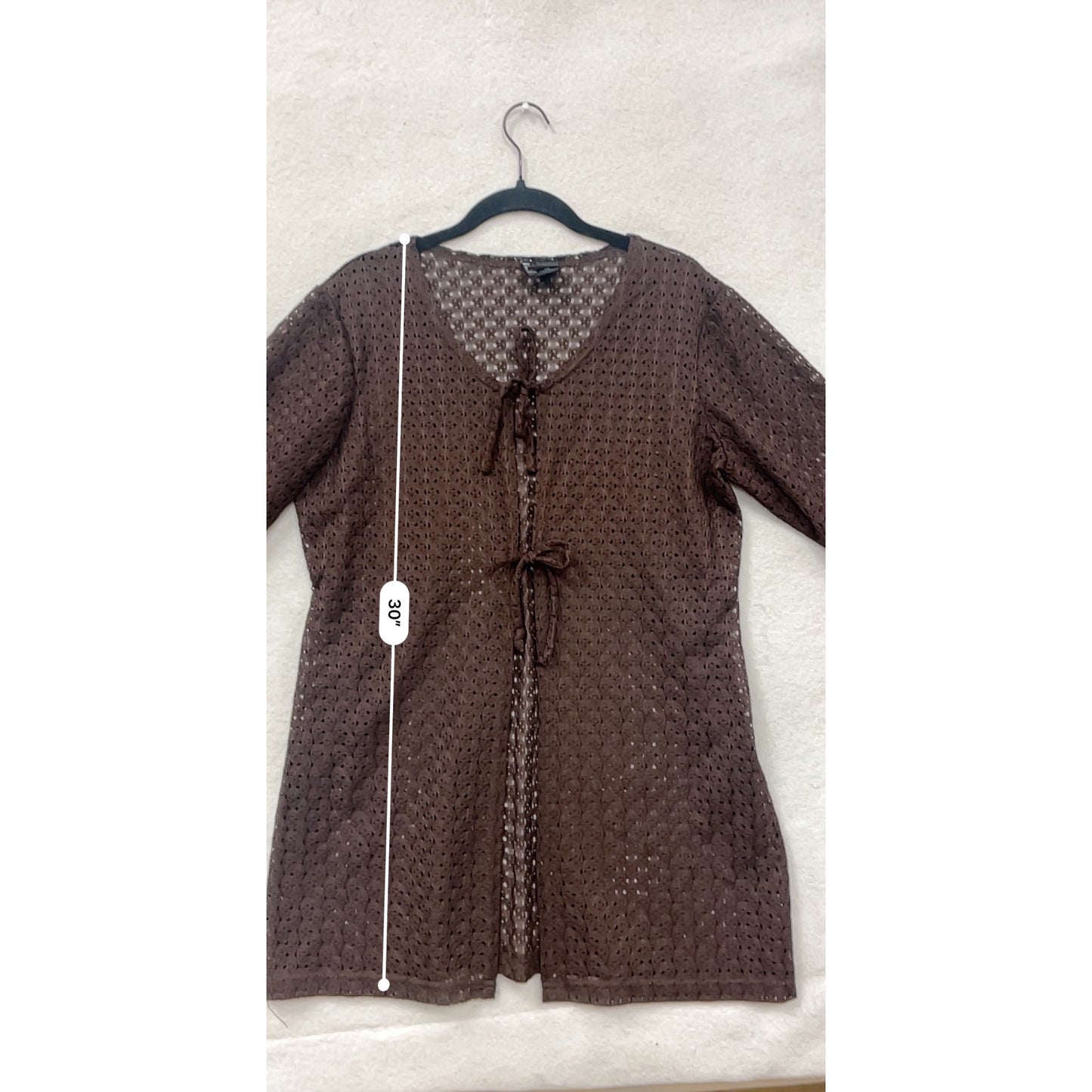 Anne Cole Womens Large Brown Crochet Swim Cover-Up Tie-Front #6805