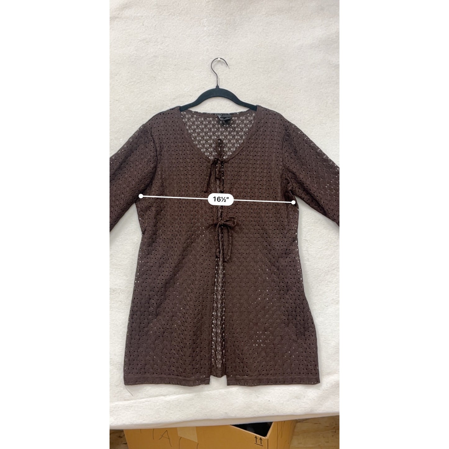 Anne Cole Womens Large Brown Crochet Swim Cover-Up Tie-Front #6805