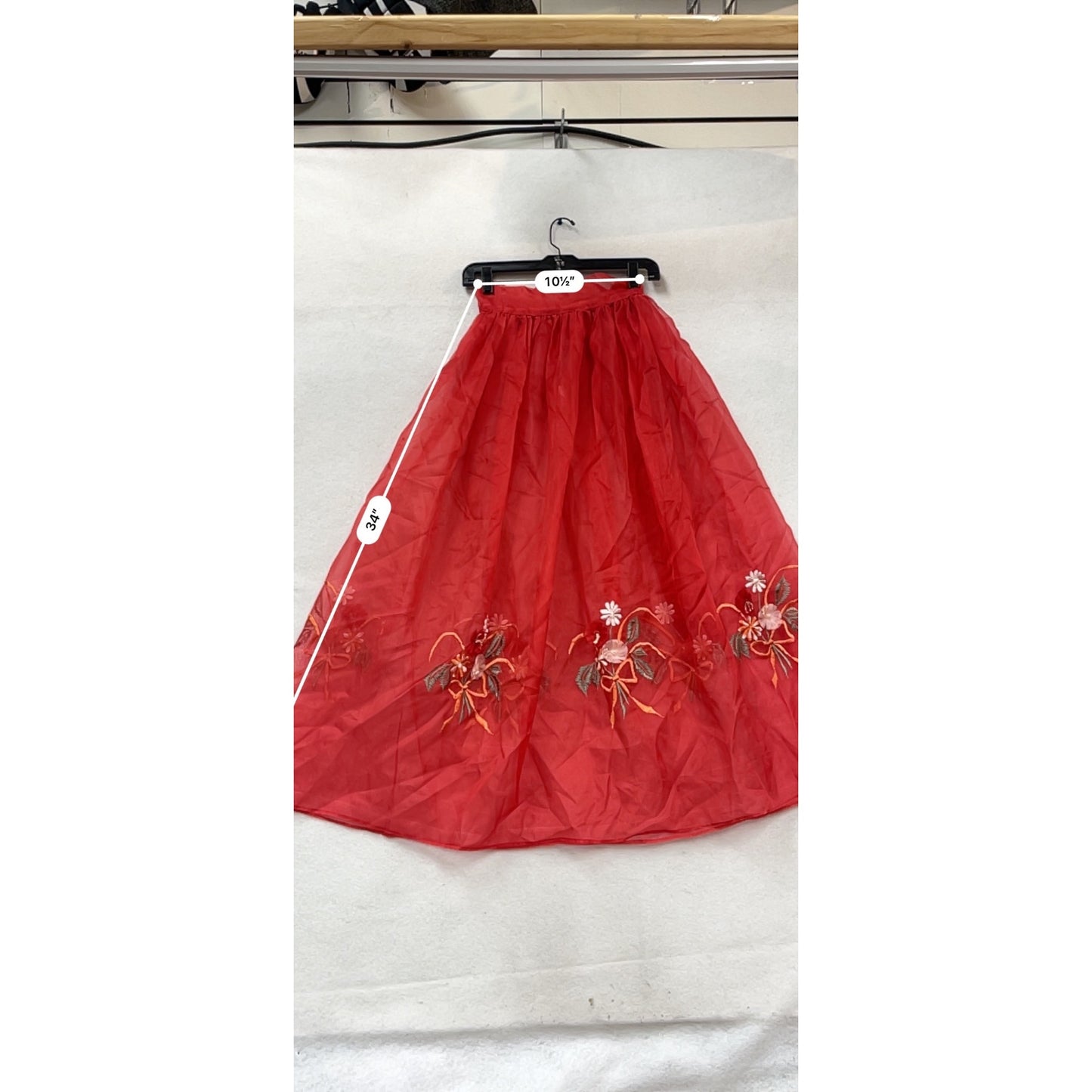 Red Embroidered Floral Mesh Skirt S/M #157C