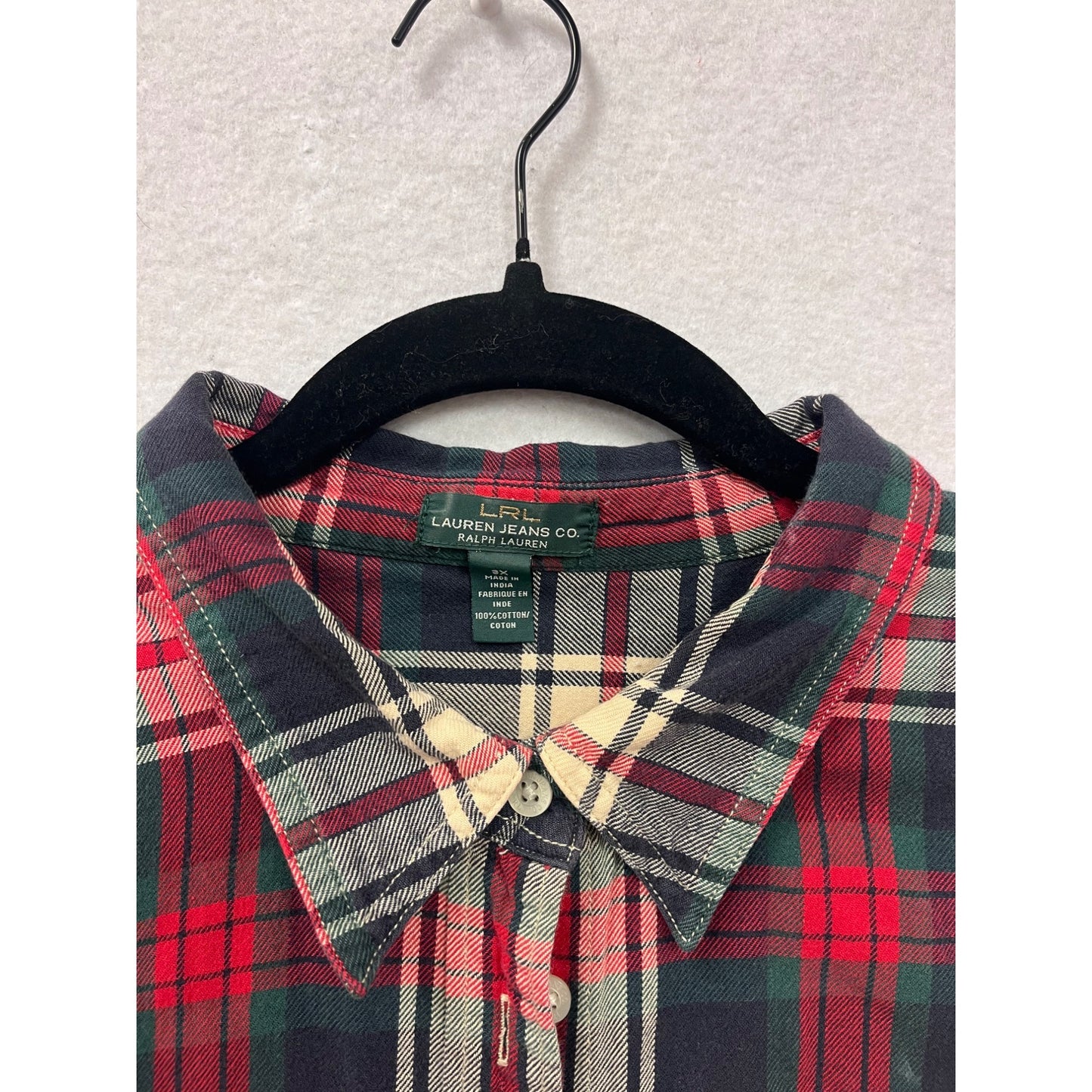 Womens 3XL Lauren Jeans Co Ralph Lauren Red & Green Plaid Button-Down Shirt #6969