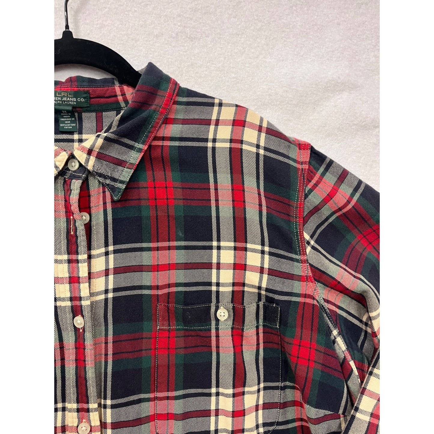Womens 3XL Lauren Jeans Co Ralph Lauren Red & Green Plaid Button-Down Shirt #6969