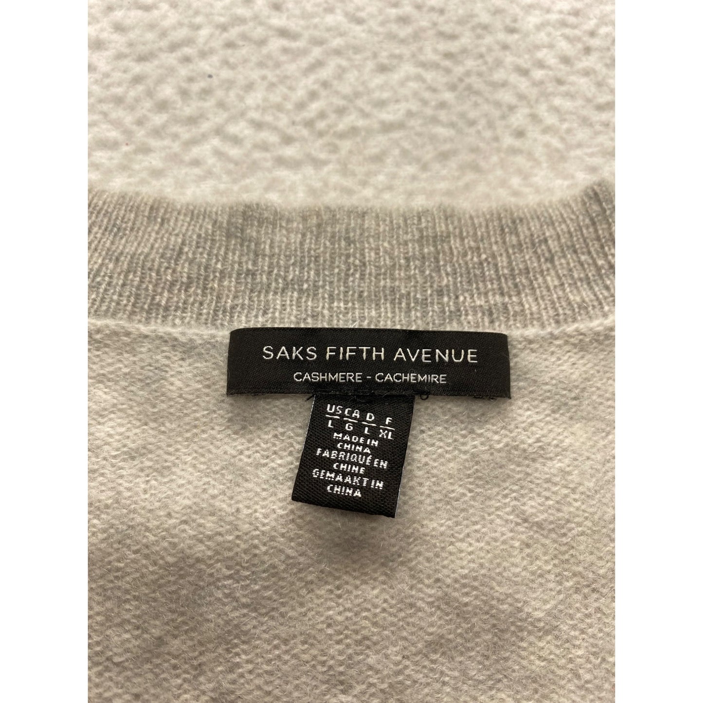 Saks Fifth Avenue Gray V-Neck Cashmere Sweater #7408