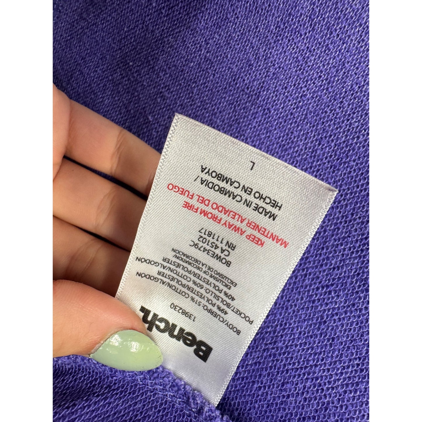 Bench. Womens Purple Full-Zip Fleece Jacket W/ Thumbholes & Pockets Size L #7823