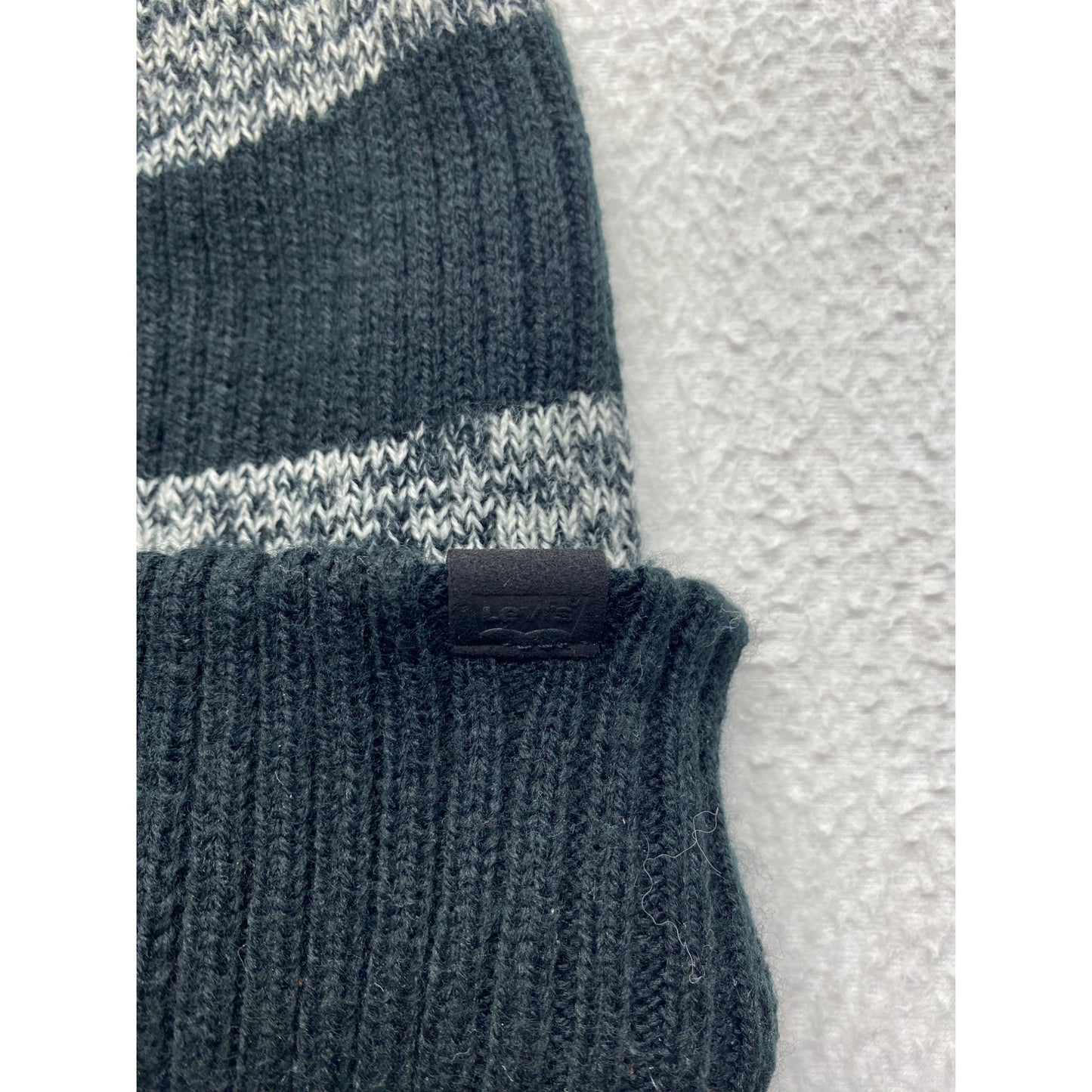 Levis Dark Gray & White Striped Knit Beanie #7289