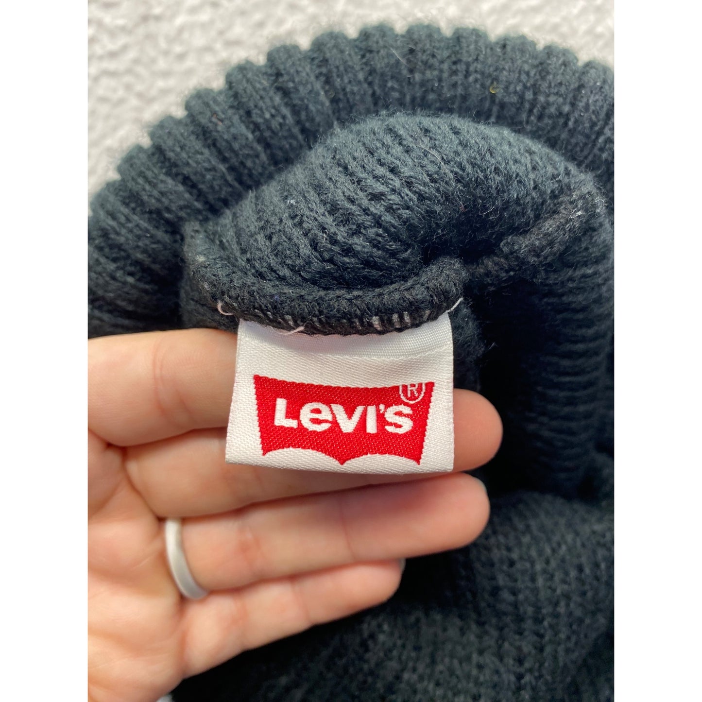 Levis Dark Gray & White Striped Knit Beanie #7289
