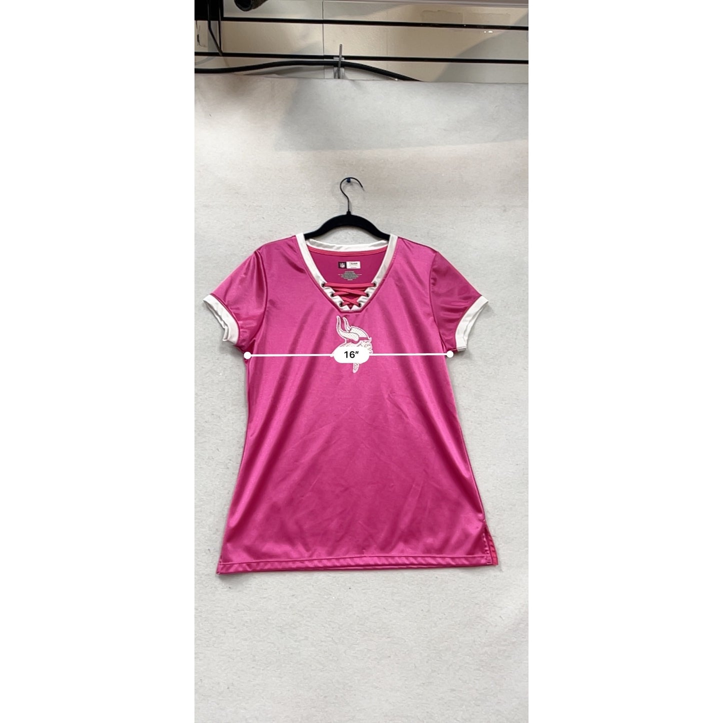 NFL Pink Vikings Team Apparel Lace-Up V-Neck Short Sleeve Shirt #955A