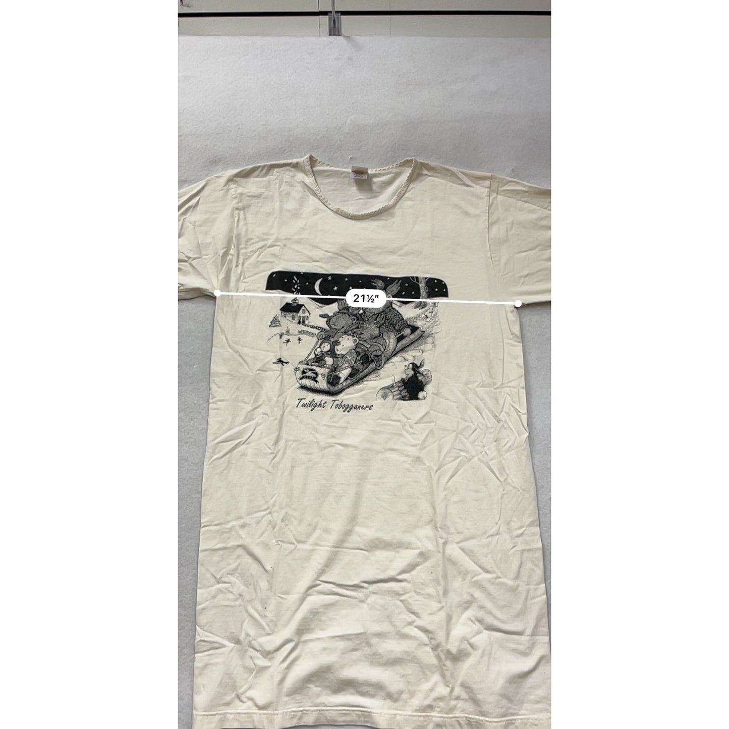Vintage 90s Alps Womens OSFA White Twilight Tobogganers Nightgown 100% Cotton With Fun Winter Scene Print #6843