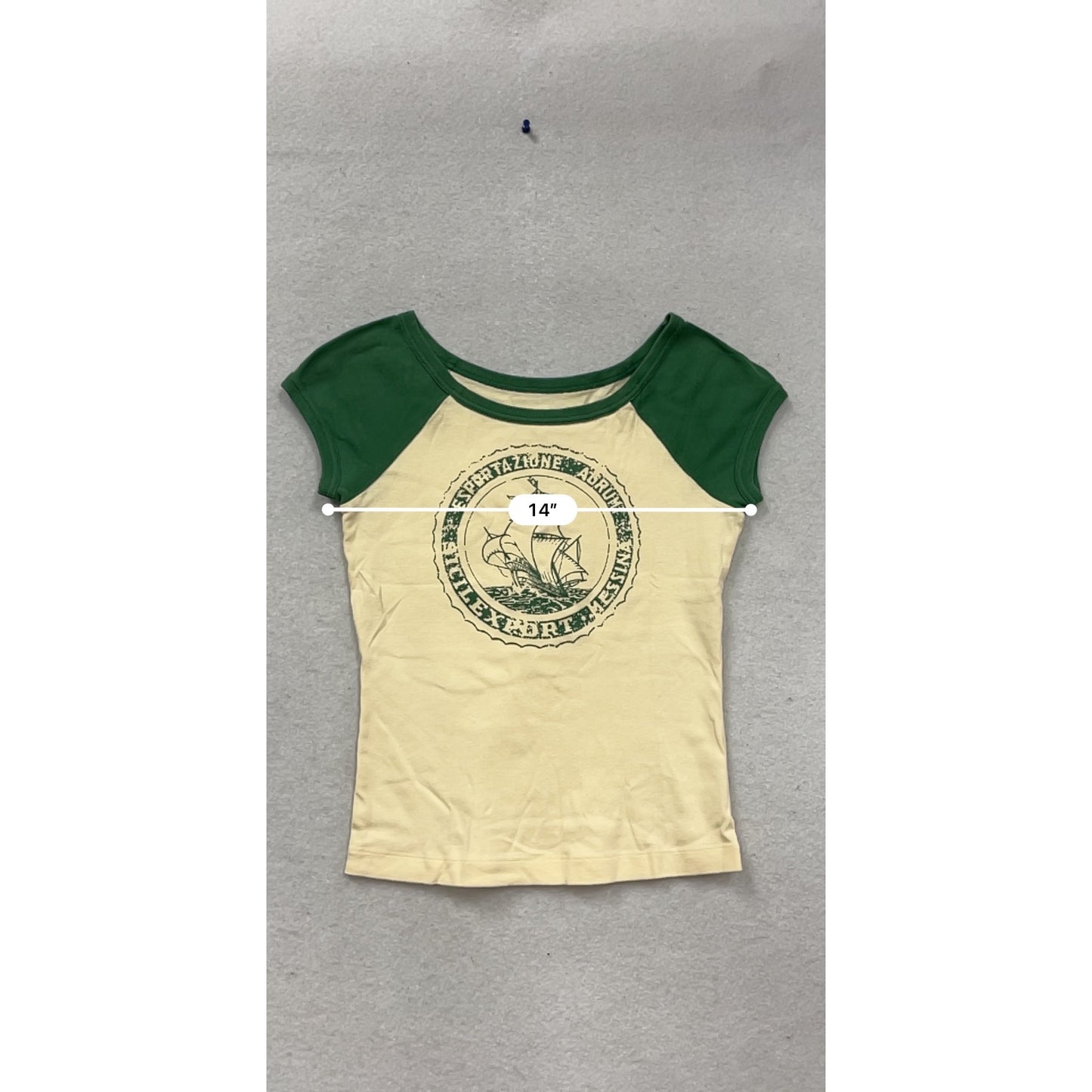 Vintage Style Green & Beige Graphic Cotton T-Shirt #699A