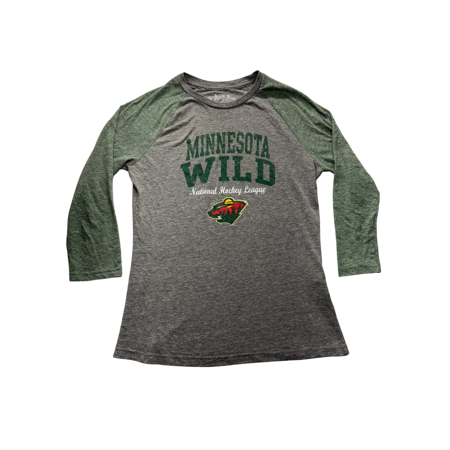 Minnesota Wild Womens Gray & Green 3/4 Sleeve Raglan Tee #7551
