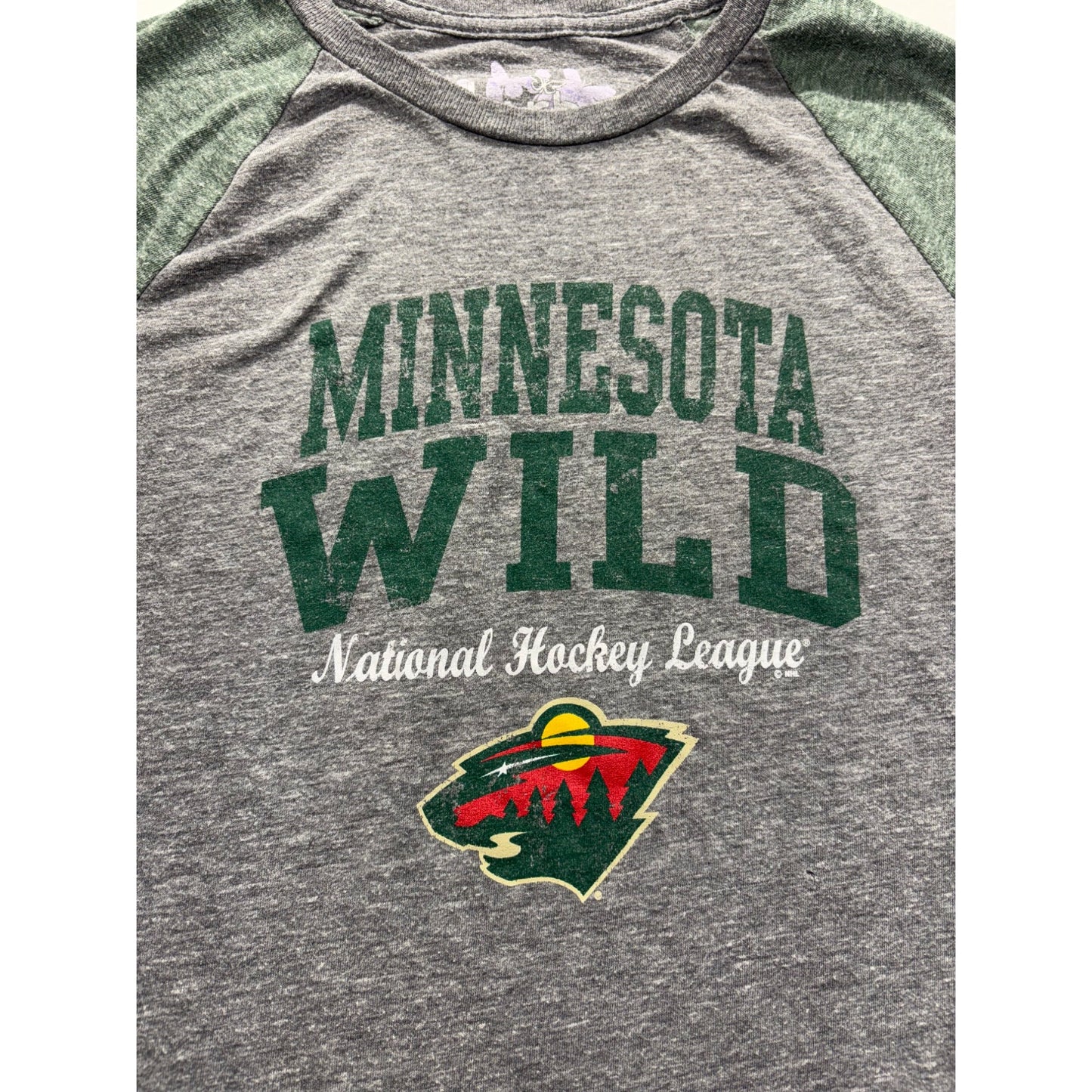 Minnesota Wild Womens Gray & Green 3/4 Sleeve Raglan Tee #7551