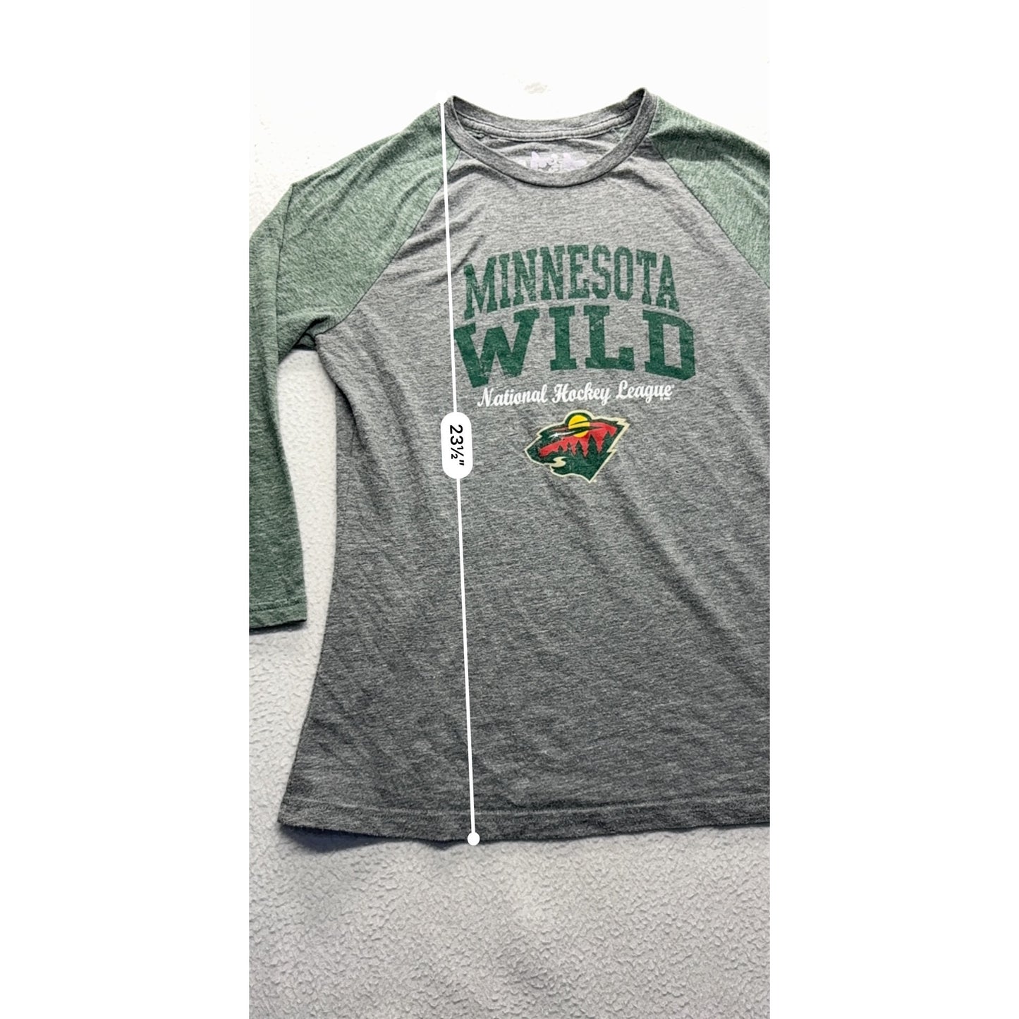 Minnesota Wild Womens Gray & Green 3/4 Sleeve Raglan Tee #7551
