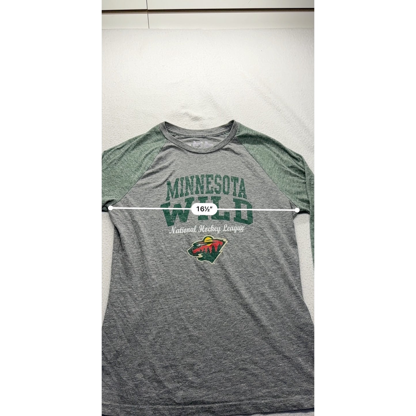 Minnesota Wild Womens Gray & Green 3/4 Sleeve Raglan Tee #7551