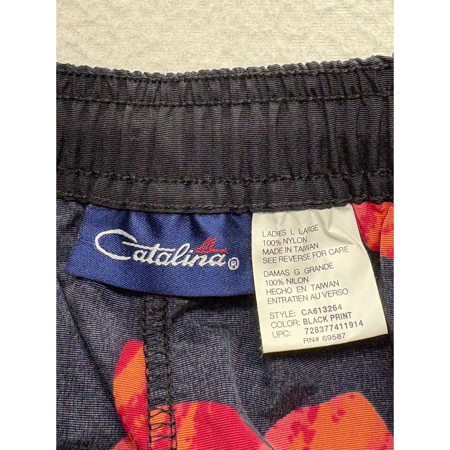 Catalina Ladies Black Nylon Pants W/ Red & Orange Floral Print #7576