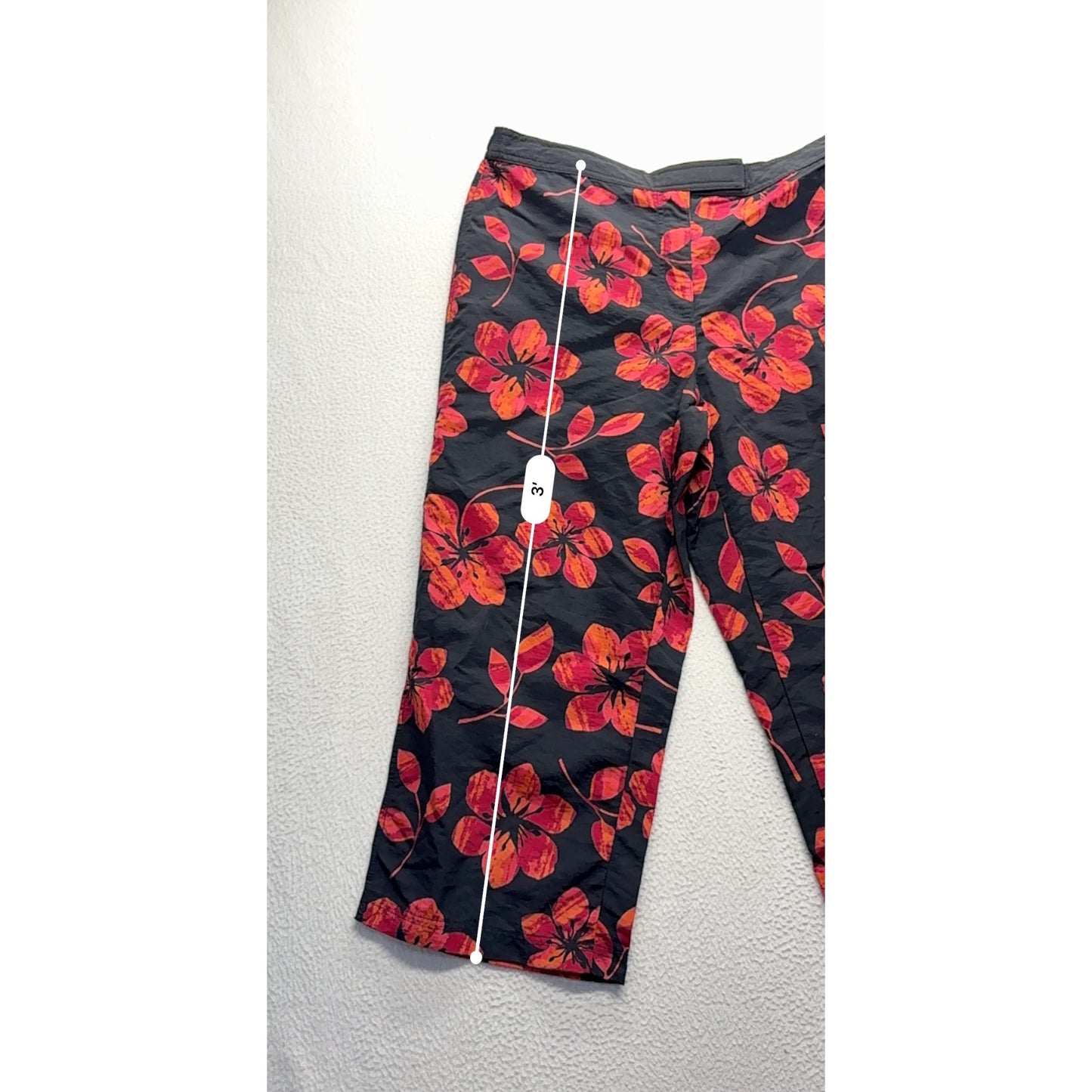Catalina Ladies Black Nylon Pants W/ Red & Orange Floral Print #7576