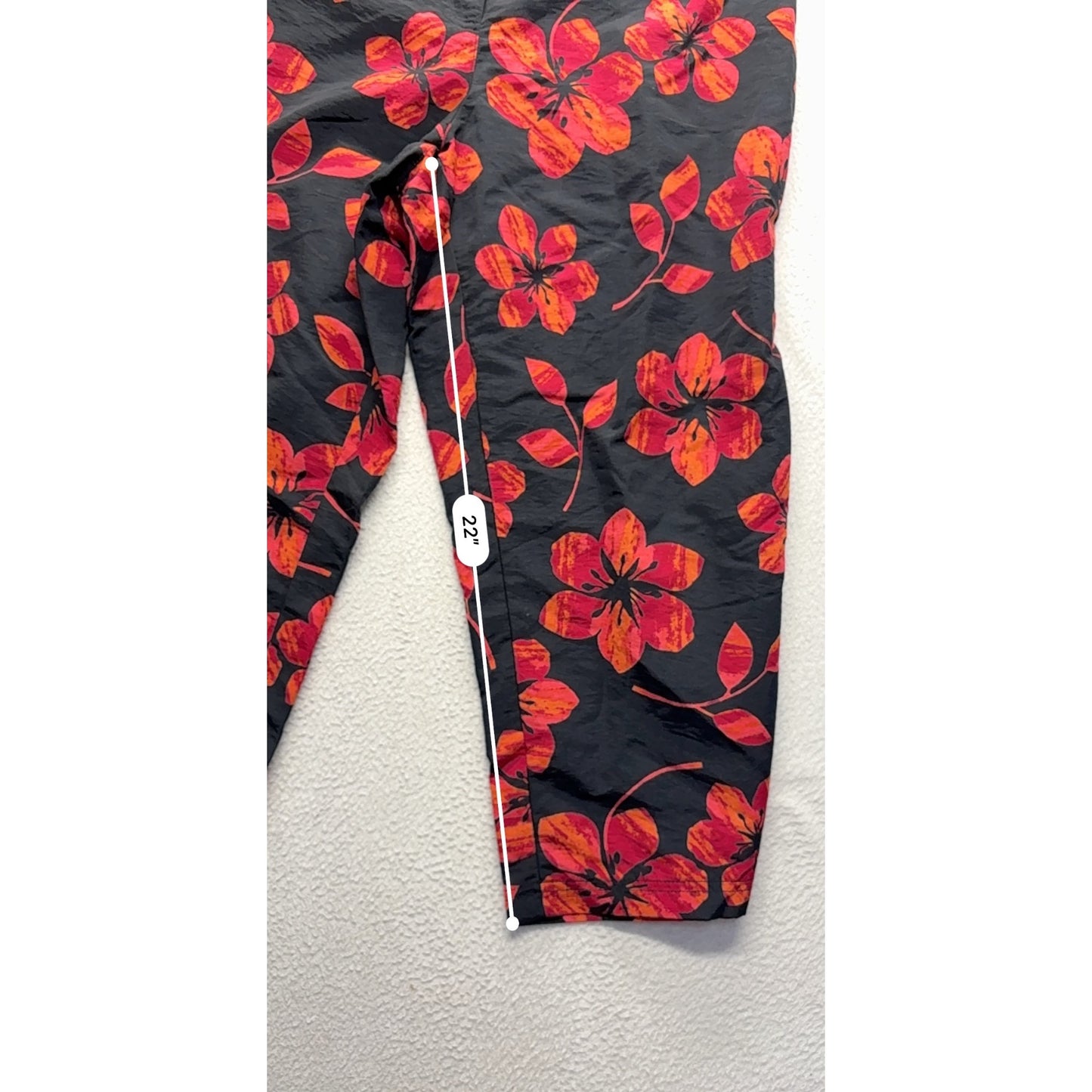 Catalina Ladies Black Nylon Pants W/ Red & Orange Floral Print #7576