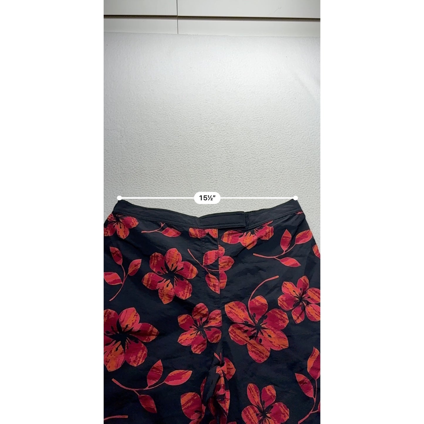 Catalina Ladies Black Nylon Pants W/ Red & Orange Floral Print #7576
