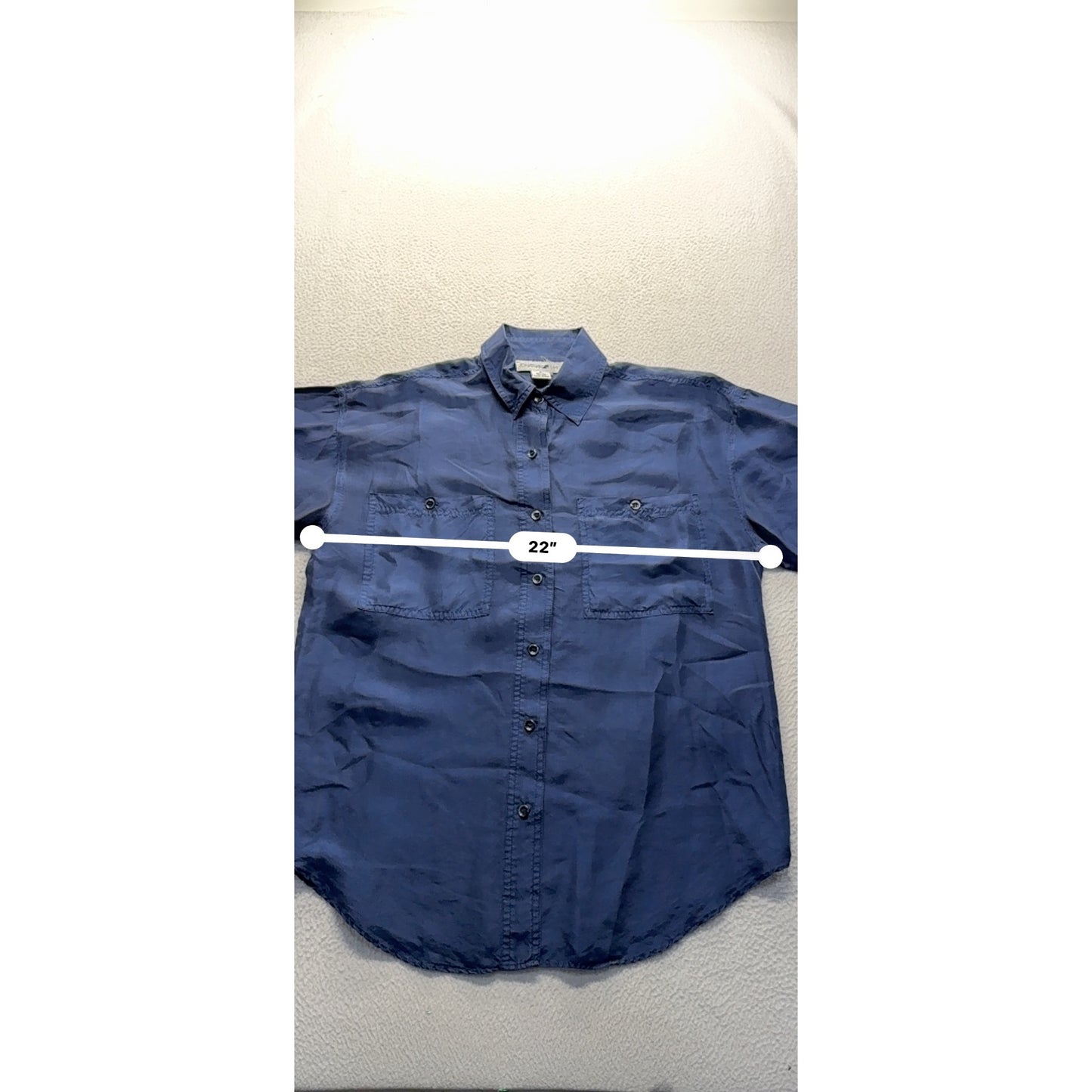 Jonathan Martin Navy Blue 100% Silk Short Sleeve Button-Up Shirt M 302B
