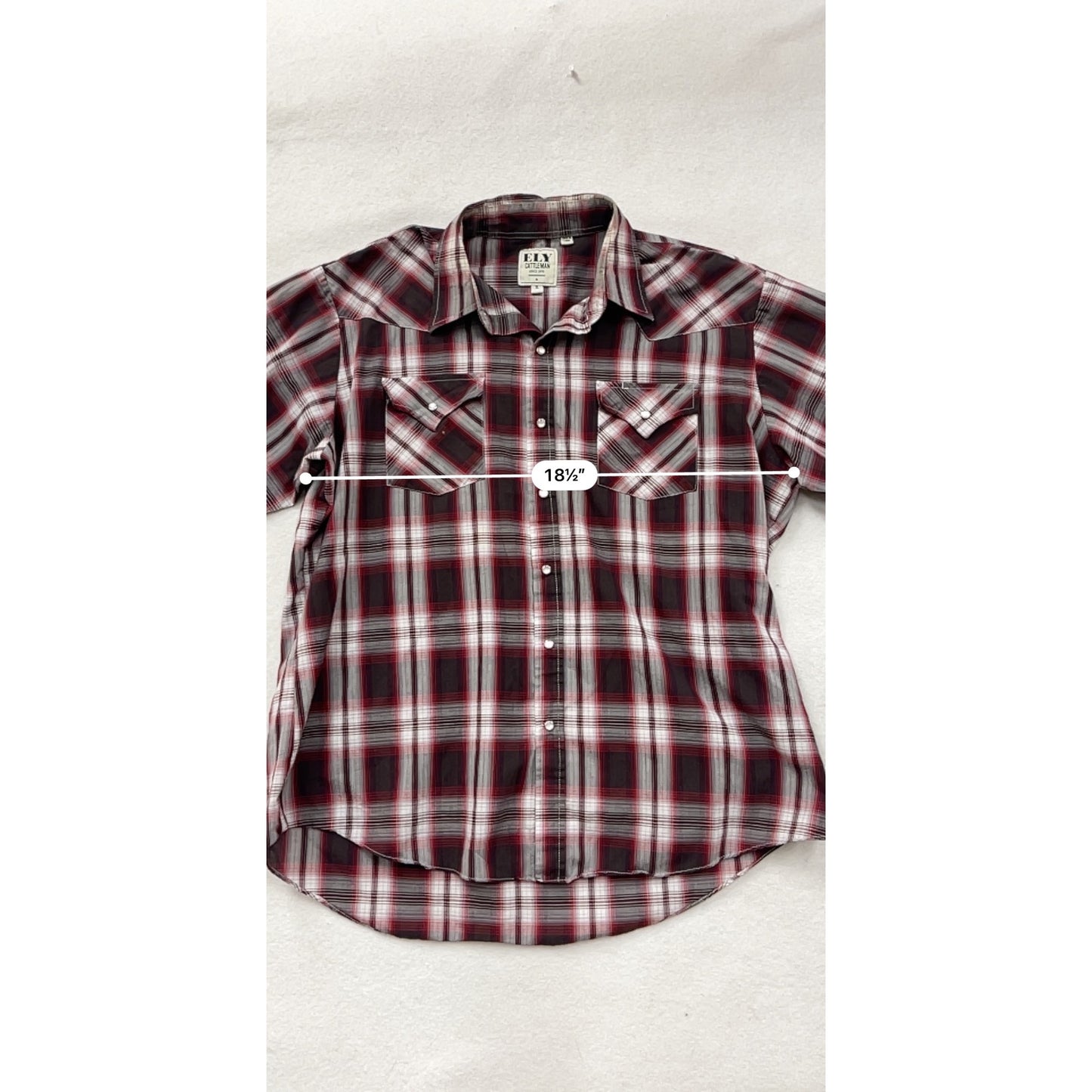 Ely Cattleman XL Red & Black Plaid Western Snap Button Shirt #8697