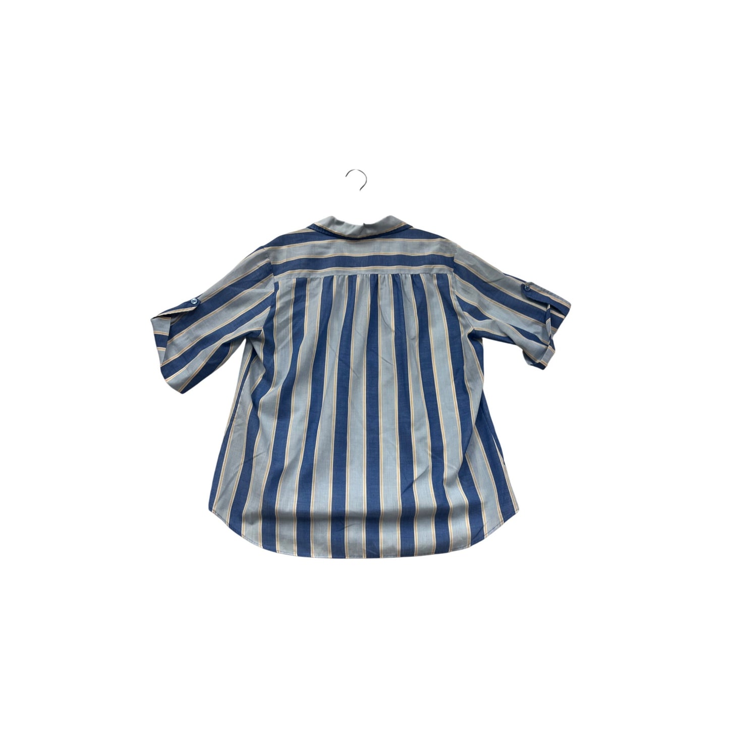 Vintage Miss Fashionality Blue & Yellow Striped Button-Front Womens Blouse With 3/4 Sleeves #6746