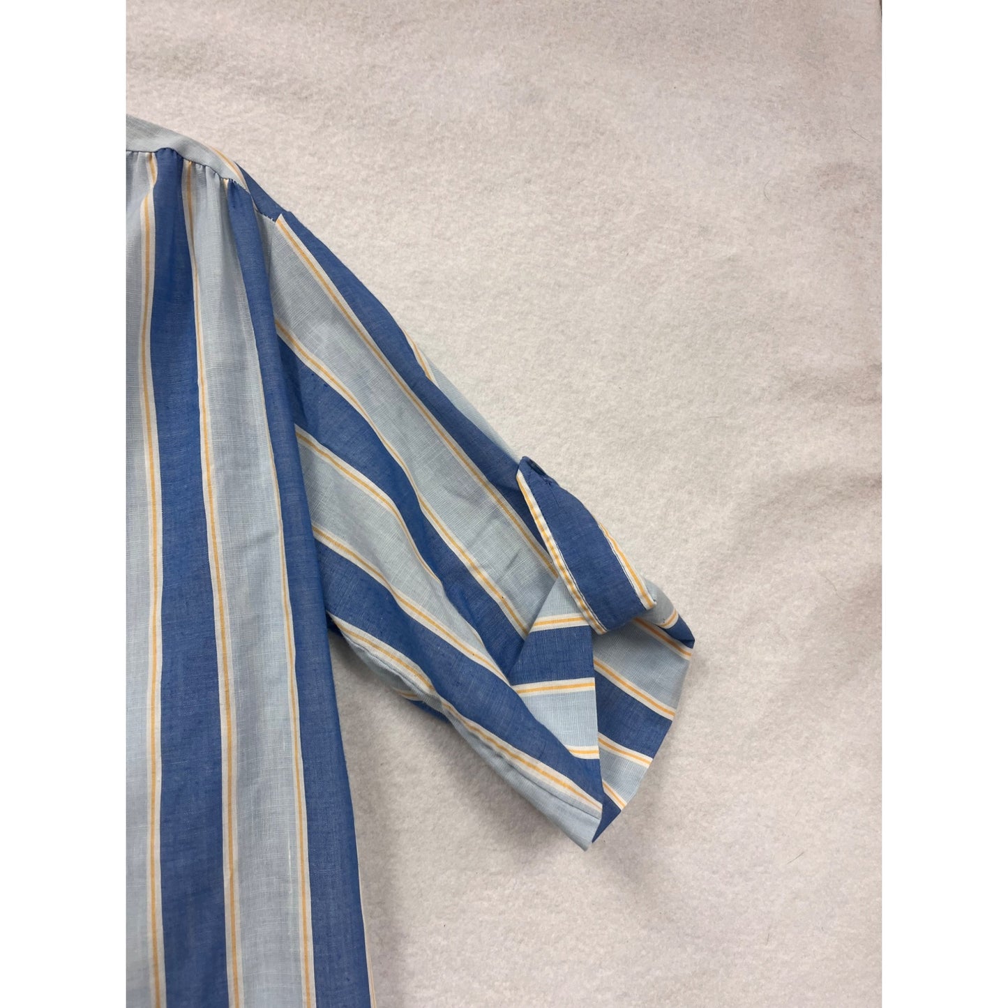 Vintage Miss Fashionality Blue & Yellow Striped Button-Front Womens Blouse With 3/4 Sleeves #6746