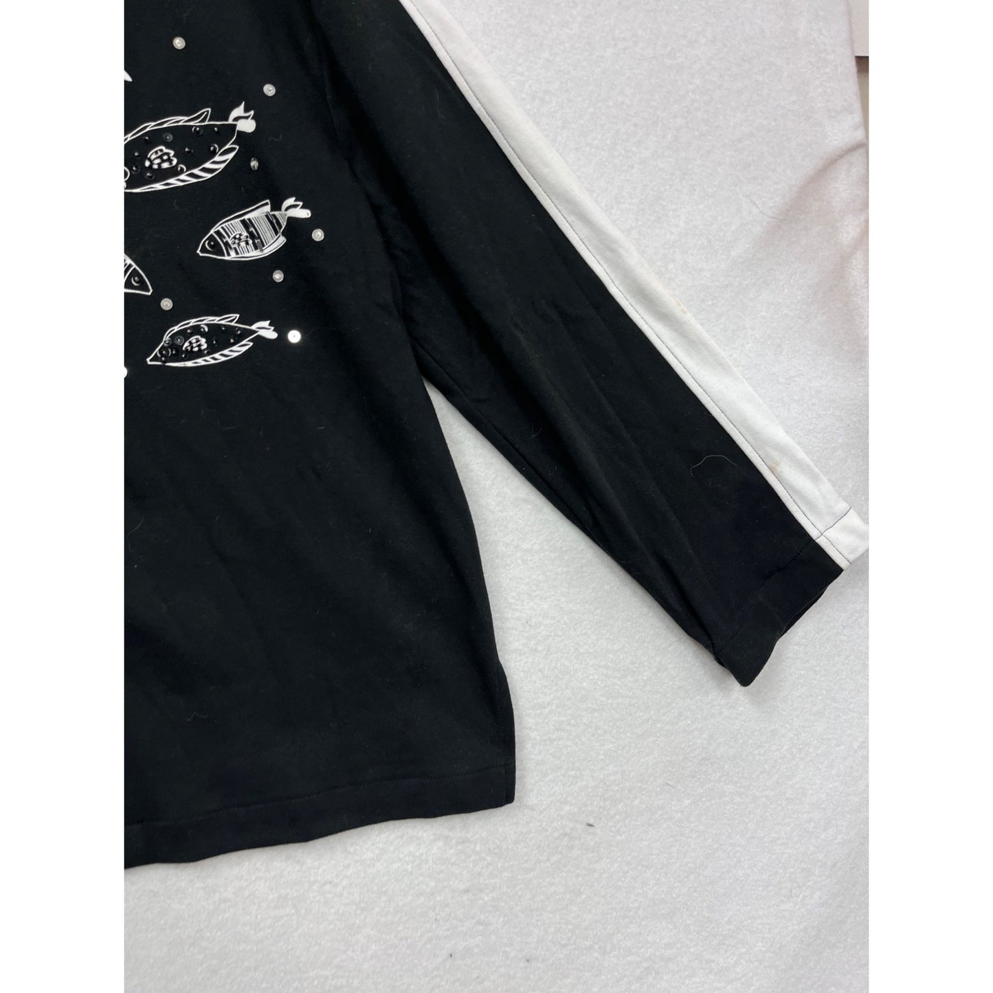 Vintage Huaxing Black & White Fish Print Jacket Large #389A