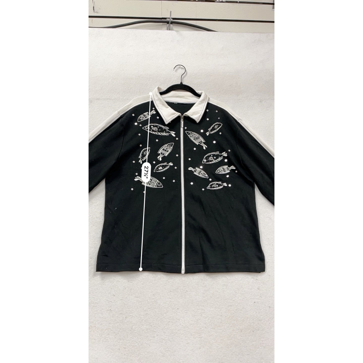 Vintage Huaxing Black & White Fish Print Jacket Large #389A