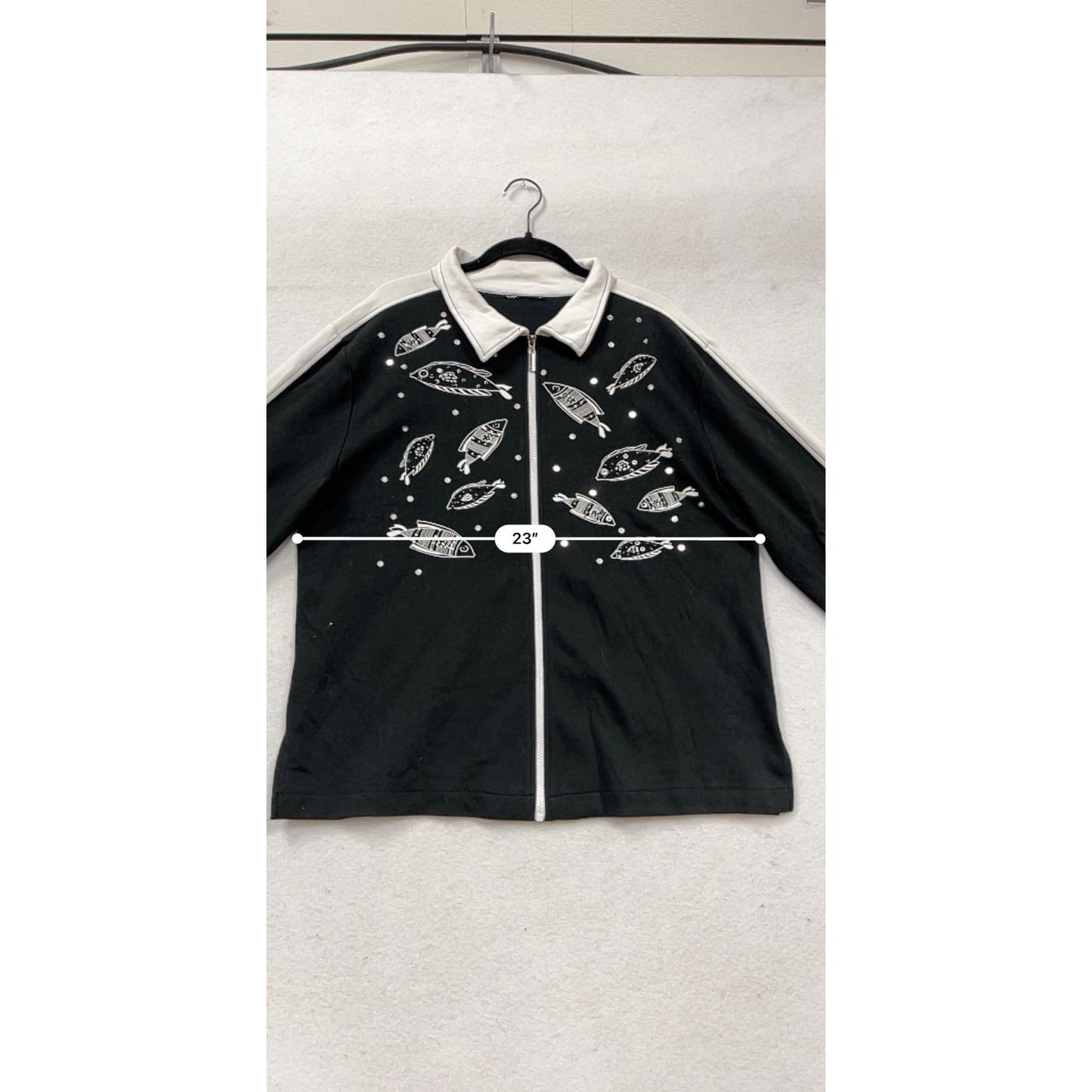 Vintage Huaxing Black & White Fish Print Jacket Large #389A