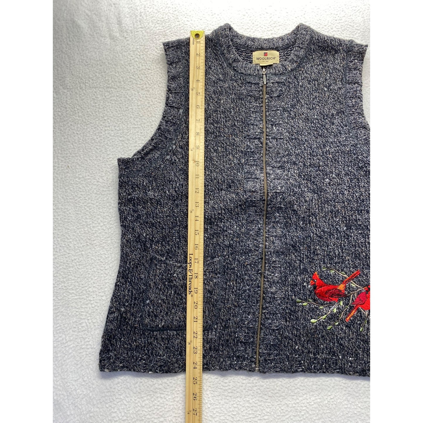 Woolrich Womens Black Heather wool blend l Vest With Cardinal Embroidery #7351