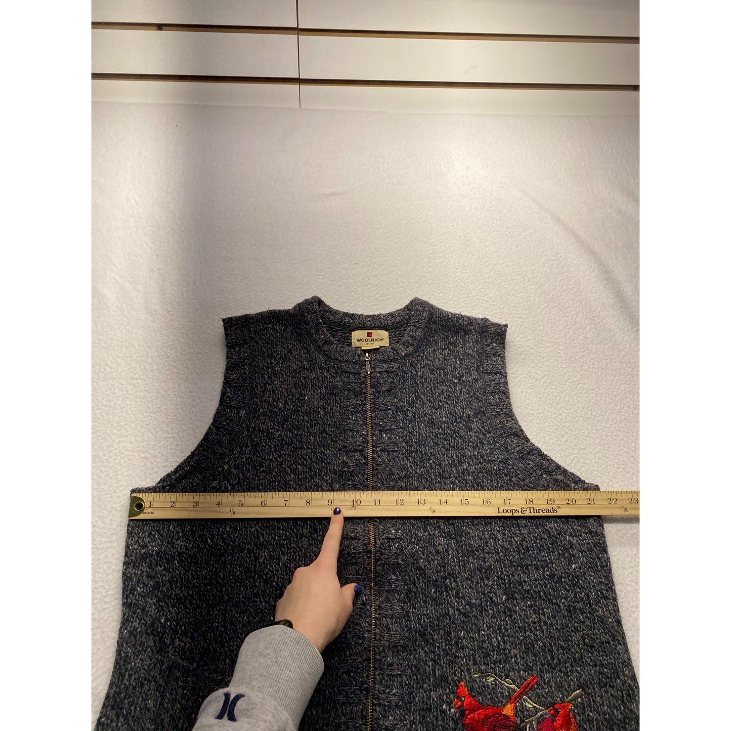 Woolrich Womens Black Heather wool blend l Vest With Cardinal Embroidery #7351