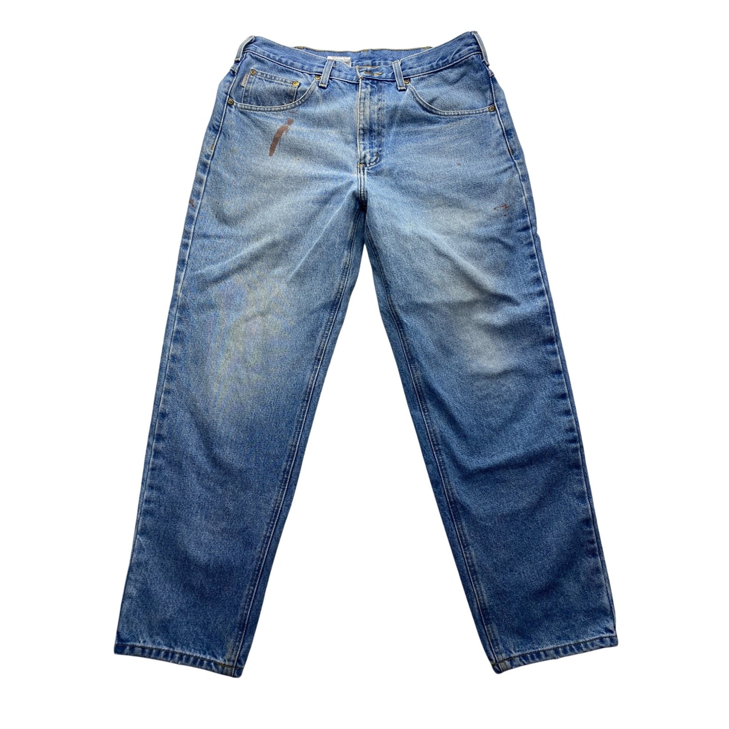 Carhartt Mens Blue Denim Jeans With Paint Stains Relaxed Fit 28" Inseam #7207