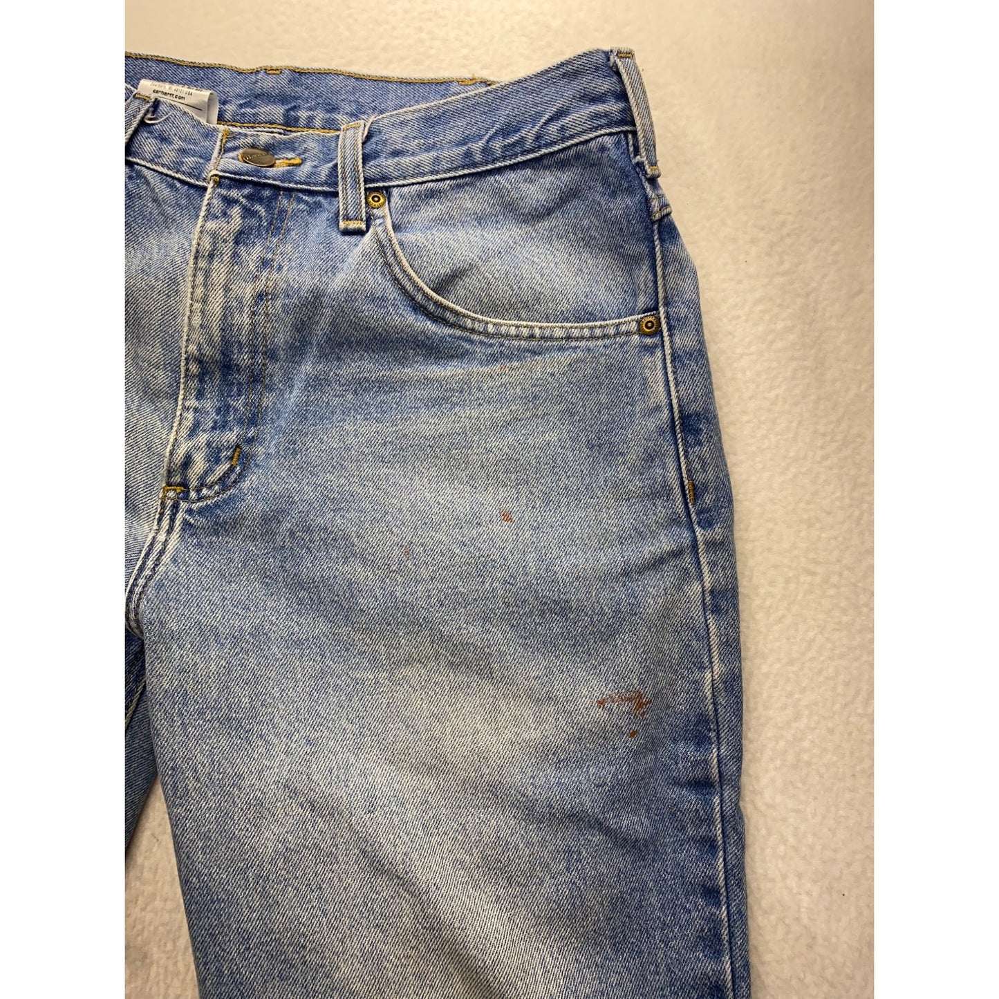 Carhartt Mens Blue Denim Jeans With Paint Stains Relaxed Fit 28" Inseam #7207