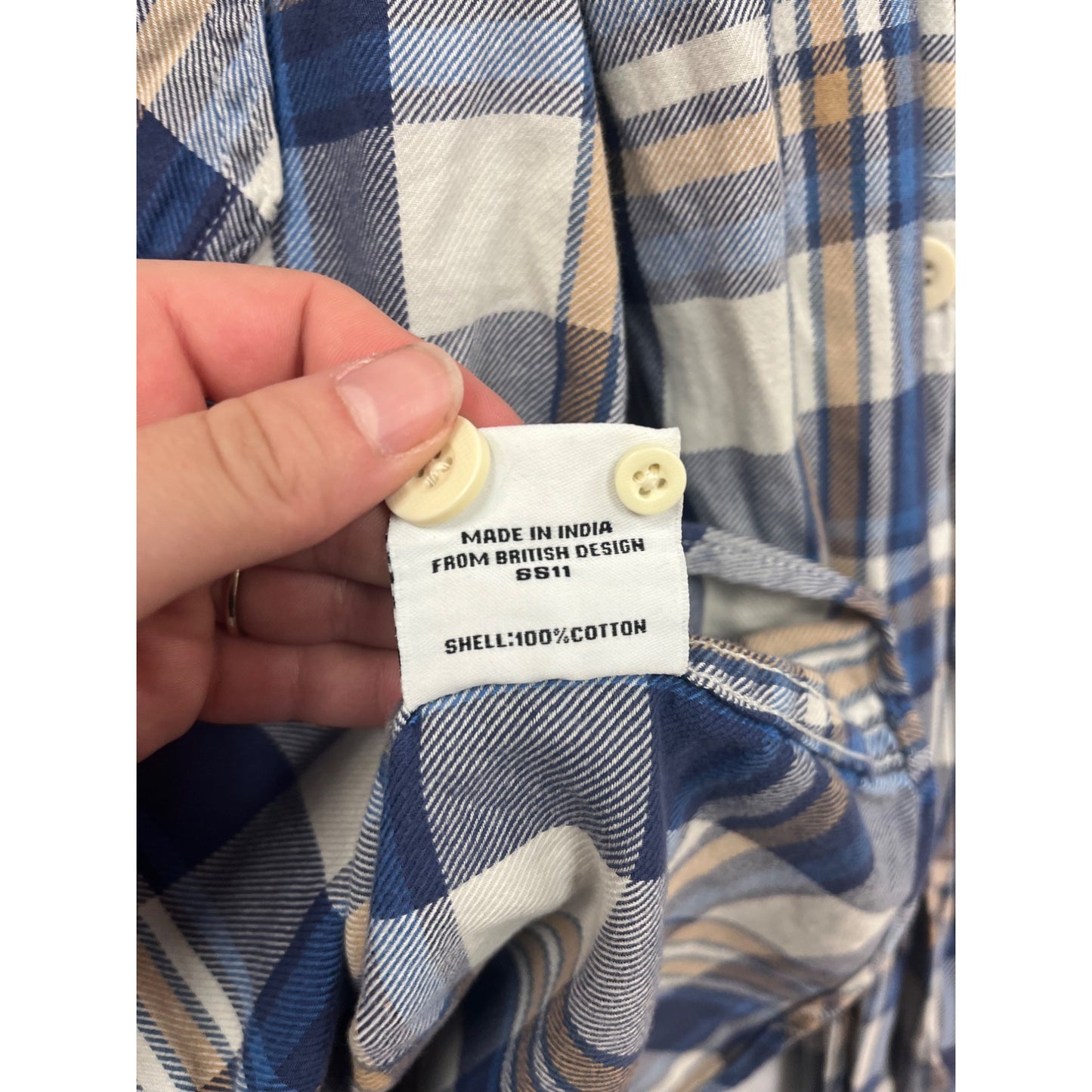 Superdry Co Mens Medium Blue & Beige Plaid Button-Up Long Sleeve Shirt #6942