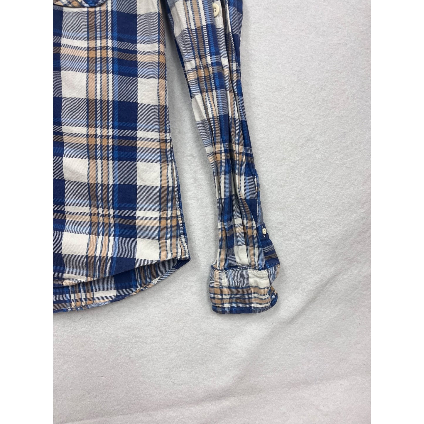 Superdry Co Mens Medium Blue & Beige Plaid Button-Up Long Sleeve Shirt #6942