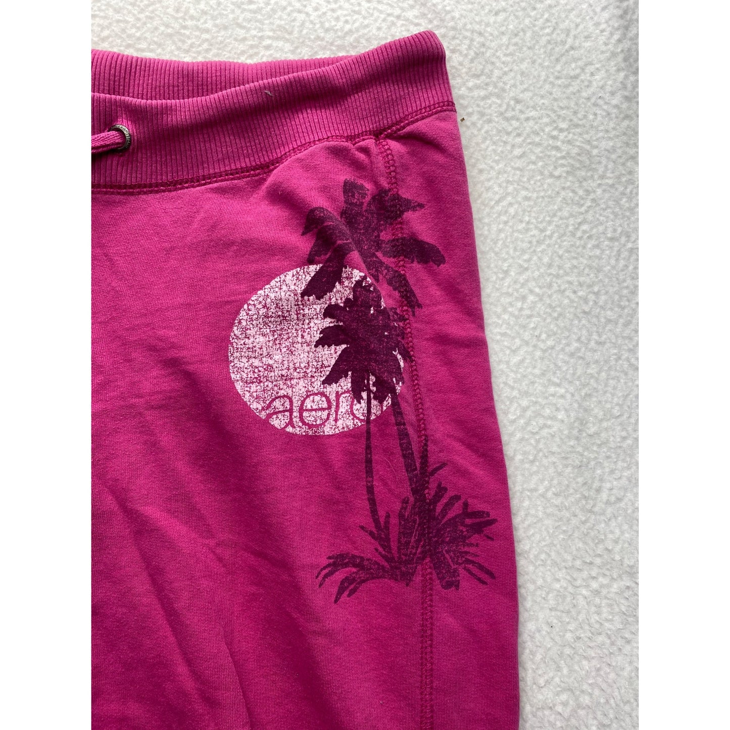 Aeropostale Womens Pink Capri Jogger Pants With Drawstring Waist & Palm Tree Print #7018